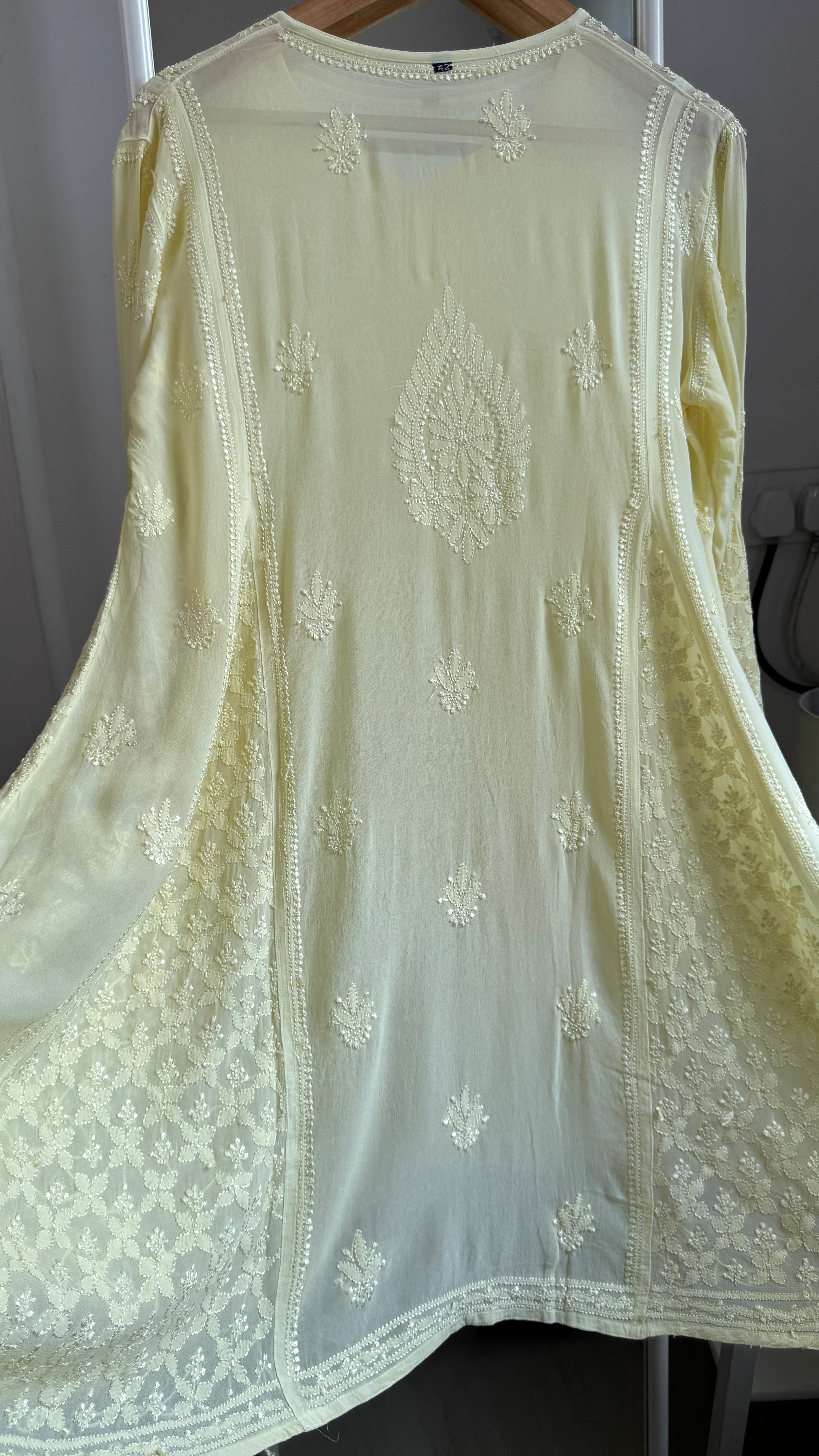 Viscose Chikankari Short Anarkali - Lemon Yellow - Sahar Collection