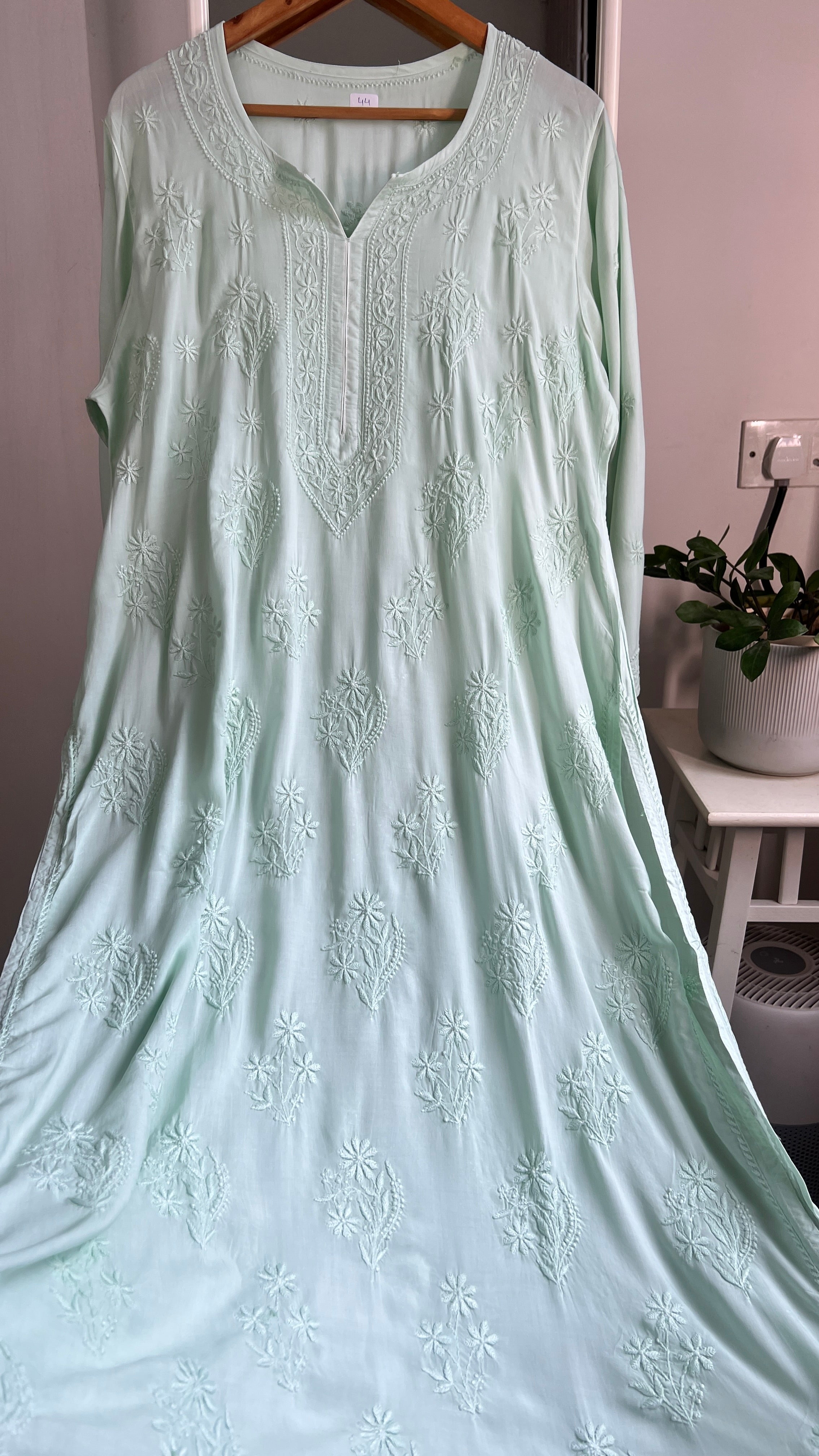 Premium Modal Chikankari Cotton Kurti -Green - Noor Collection