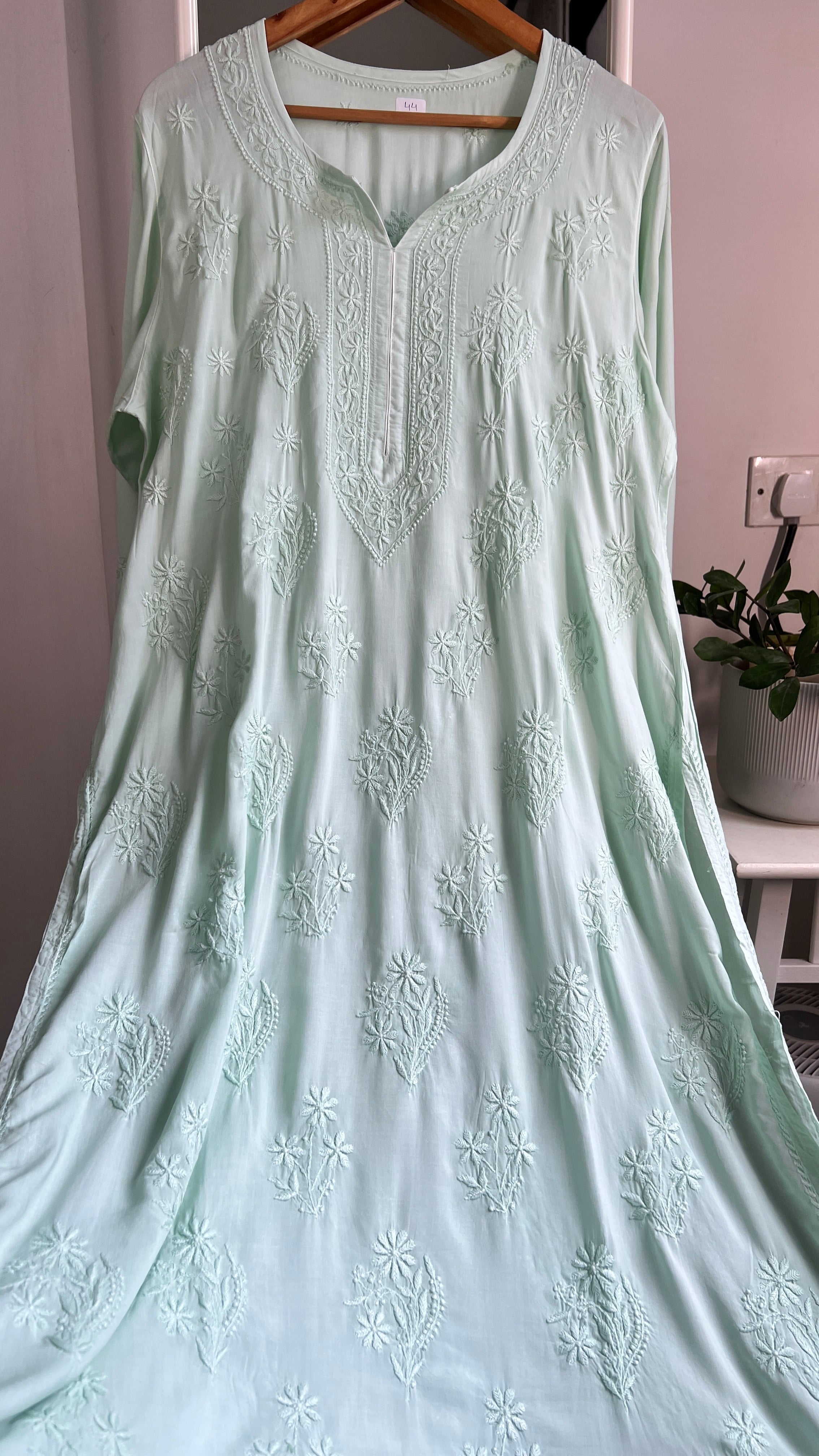 Premium Modal Chikankari Cotton Kurti -Green - Noor Collection