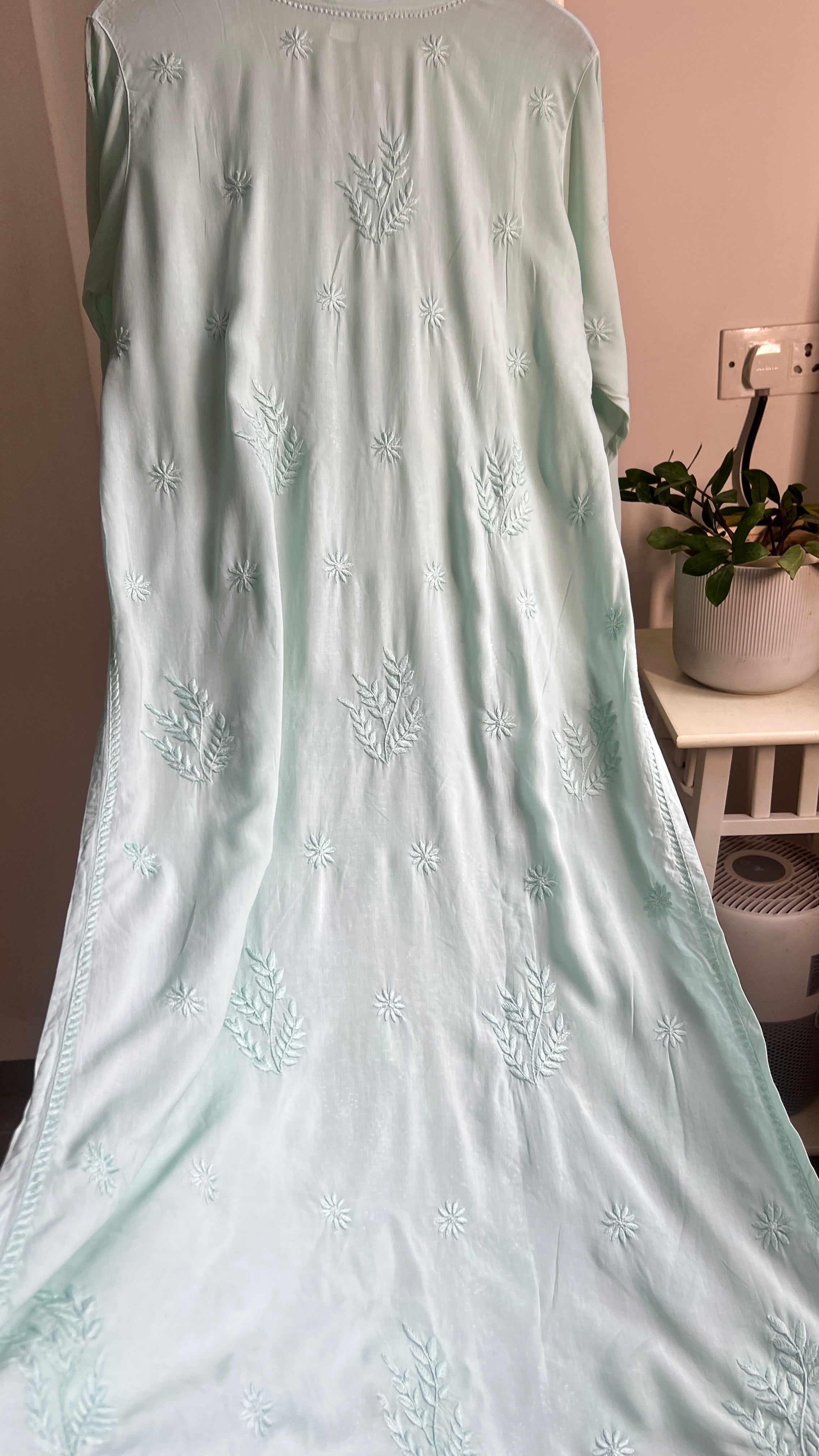 Premium Modal Chikankari Cotton Kurti -Light Green - Noor Collection