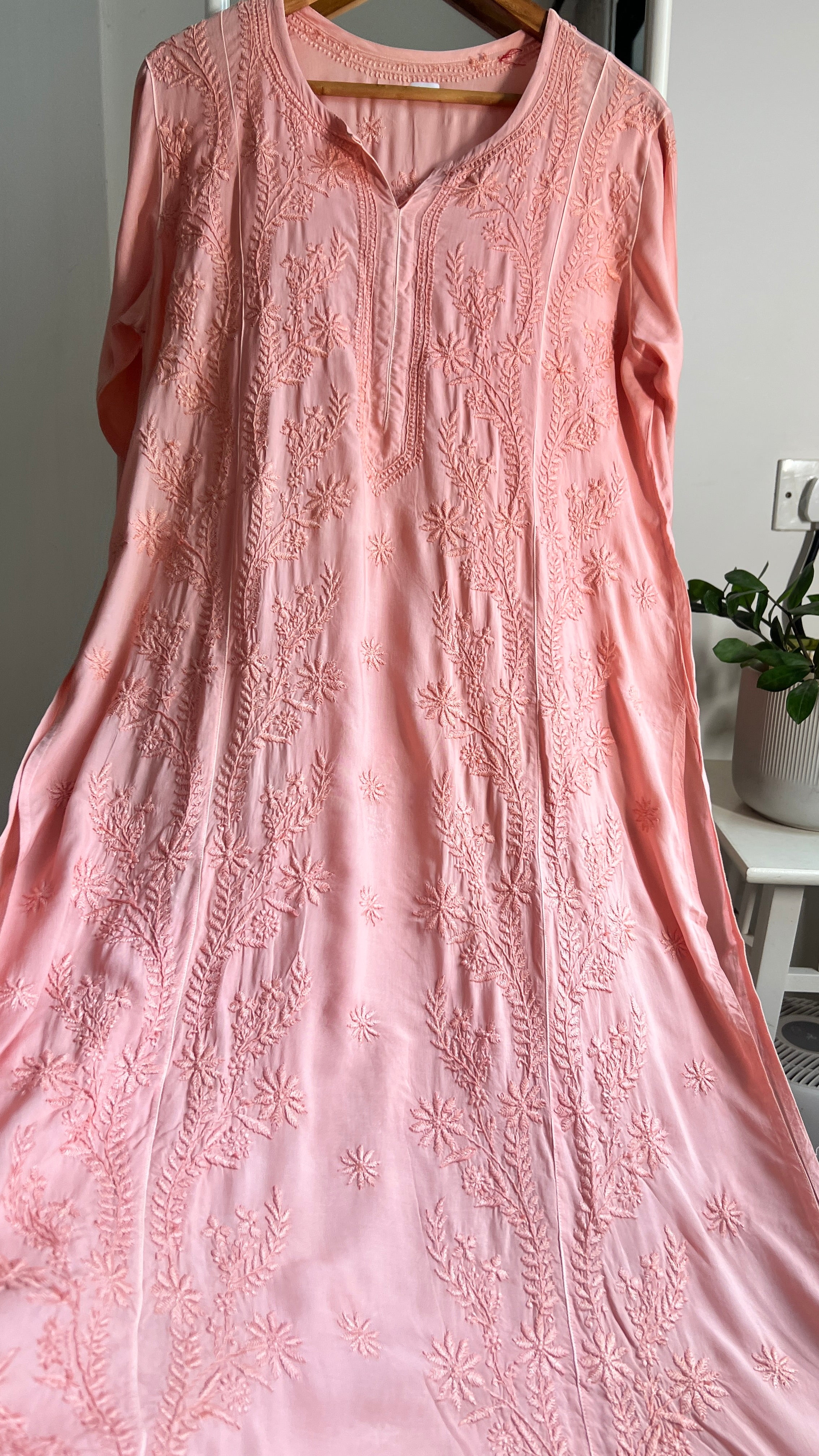 Premium Modal Chikankari Cotton Kurti - Carrot Peach - Noor Collection