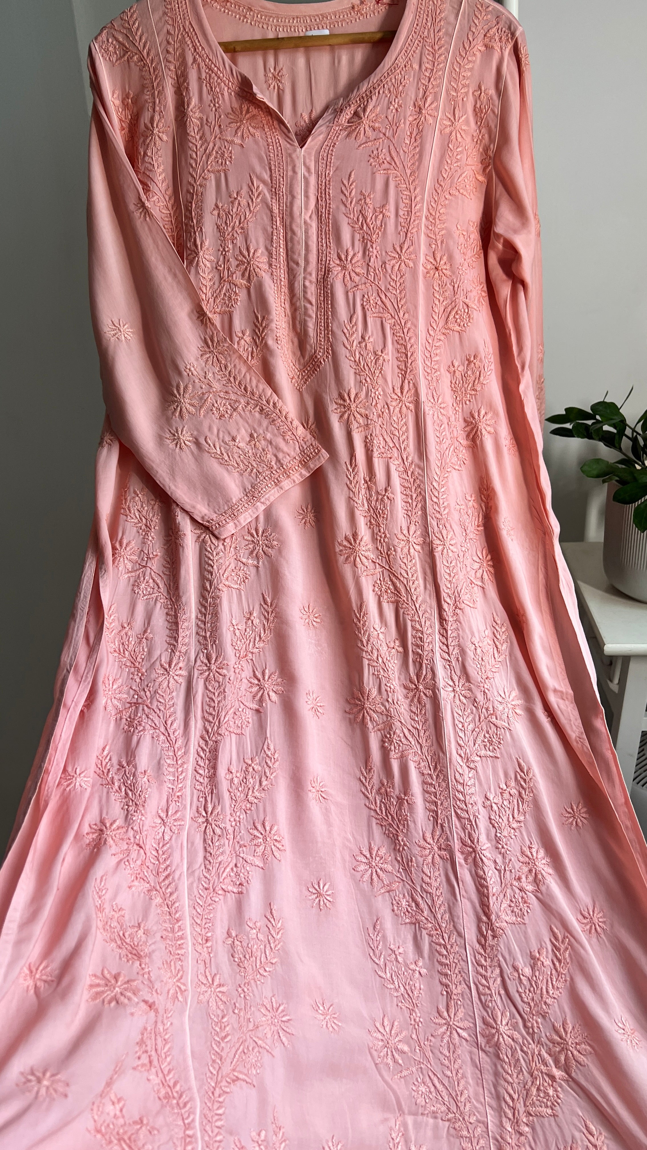 Premium Modal Chikankari Cotton Kurti - Carrot Peach - Noor Collection