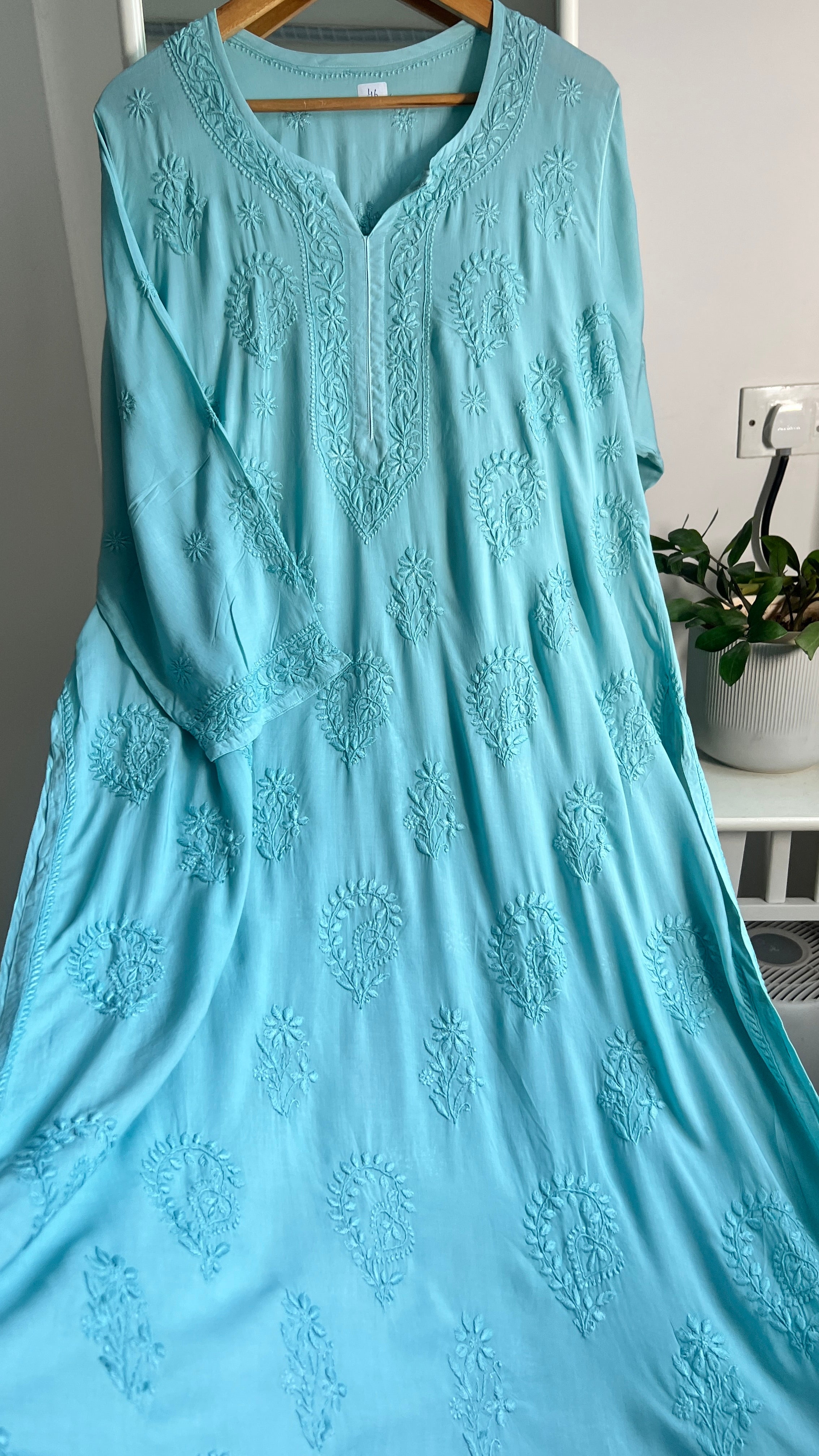 Premium Modal Chikankari Cotton Kurti -Tiffany Green- Noor Collection