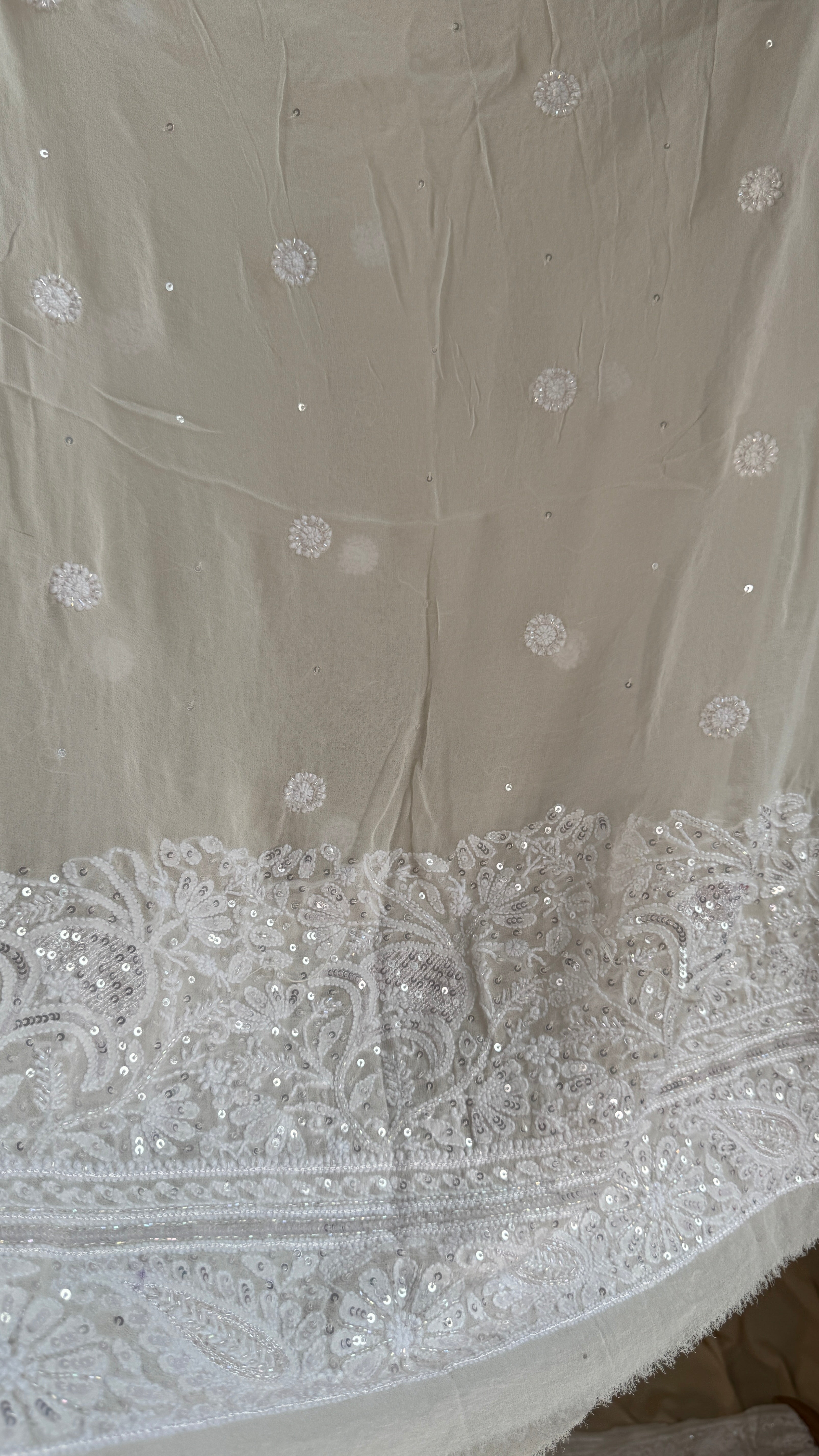 Pure Georgette Lucknow Chikankari Saree - white - Rooh Collection