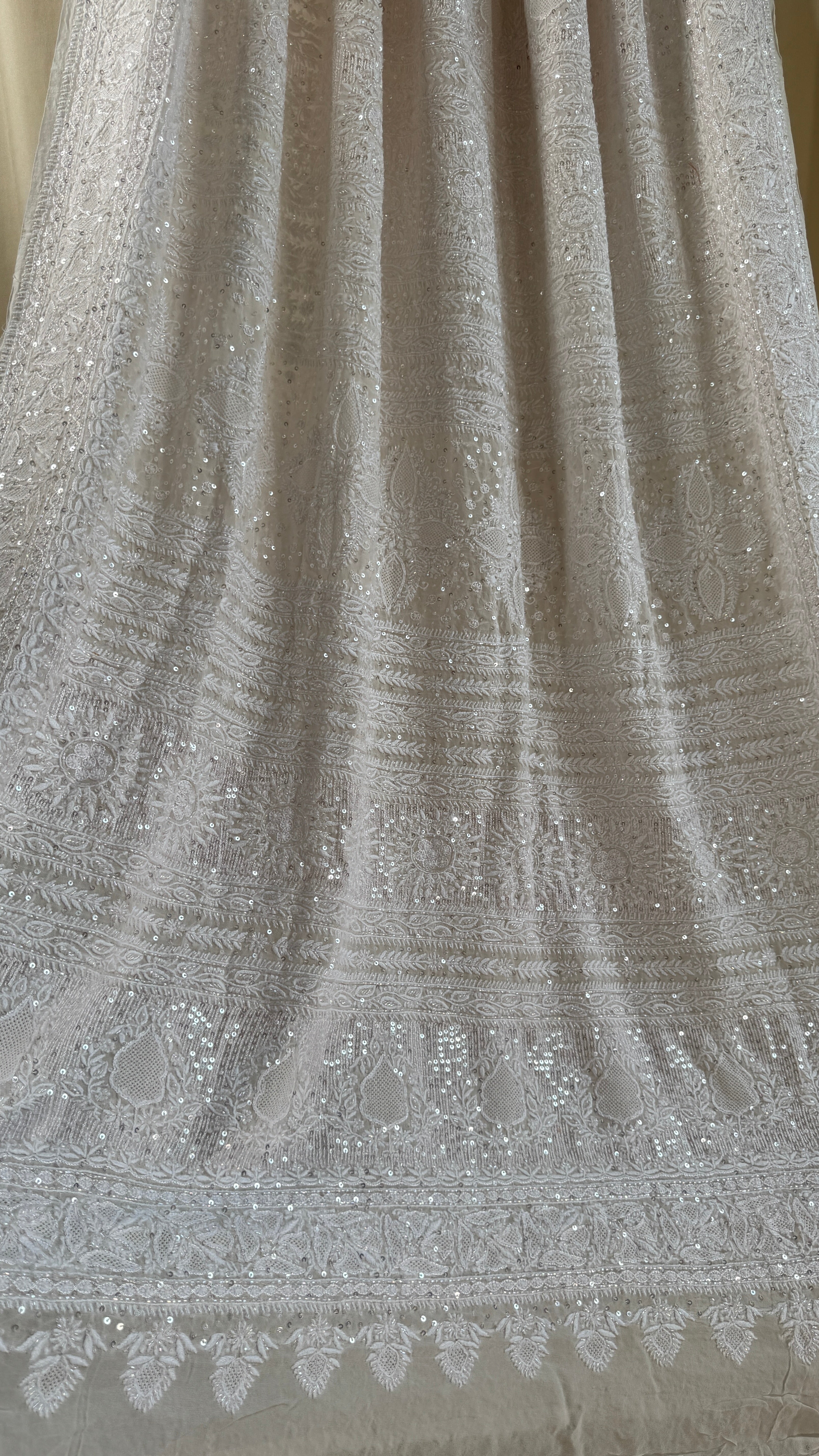 Pure Georgette Lucknow Chikankari Saree -White - Rooh Collection