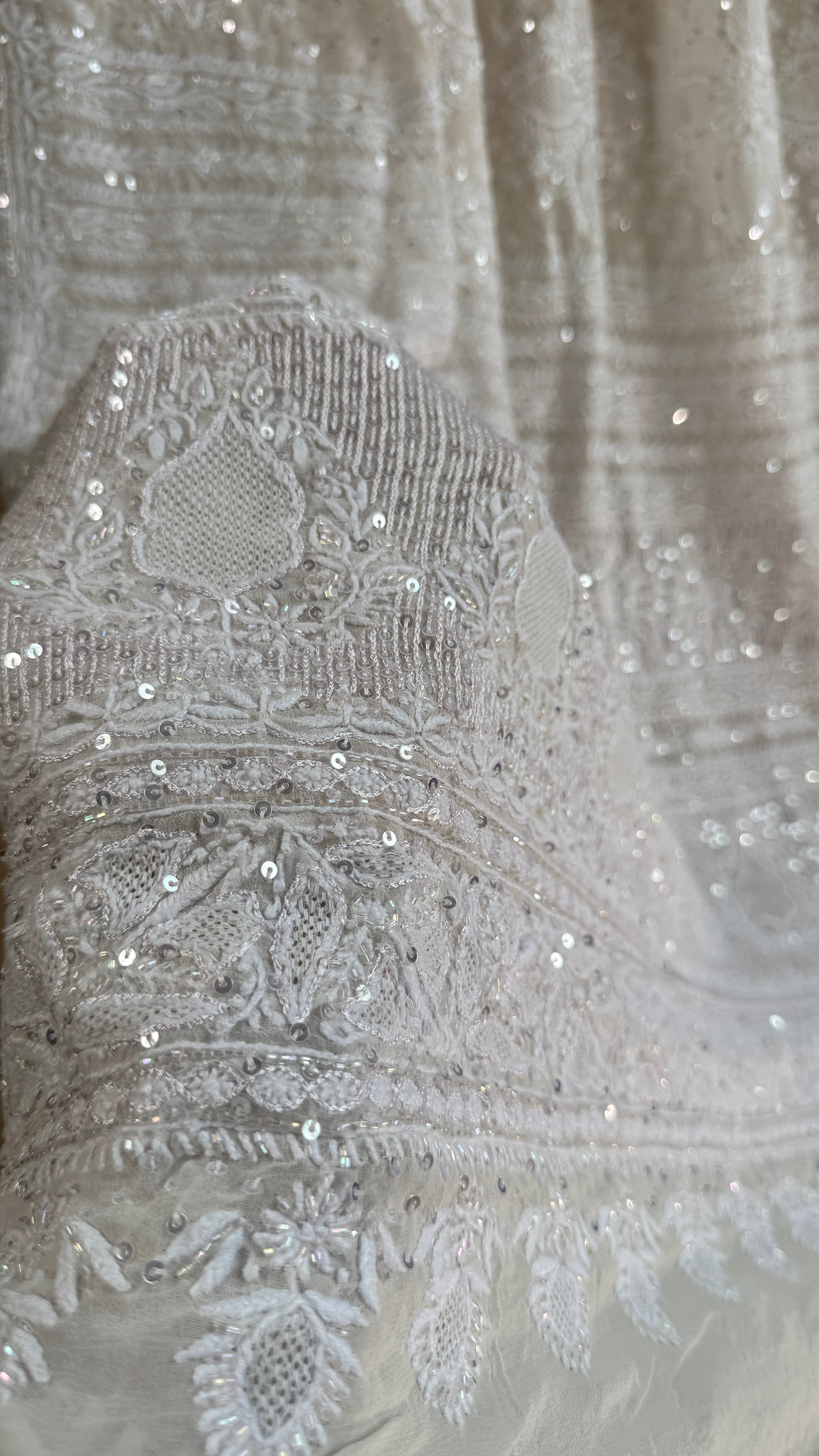 Pure Georgette Lucknow Chikankari Saree -White - Rooh Collection