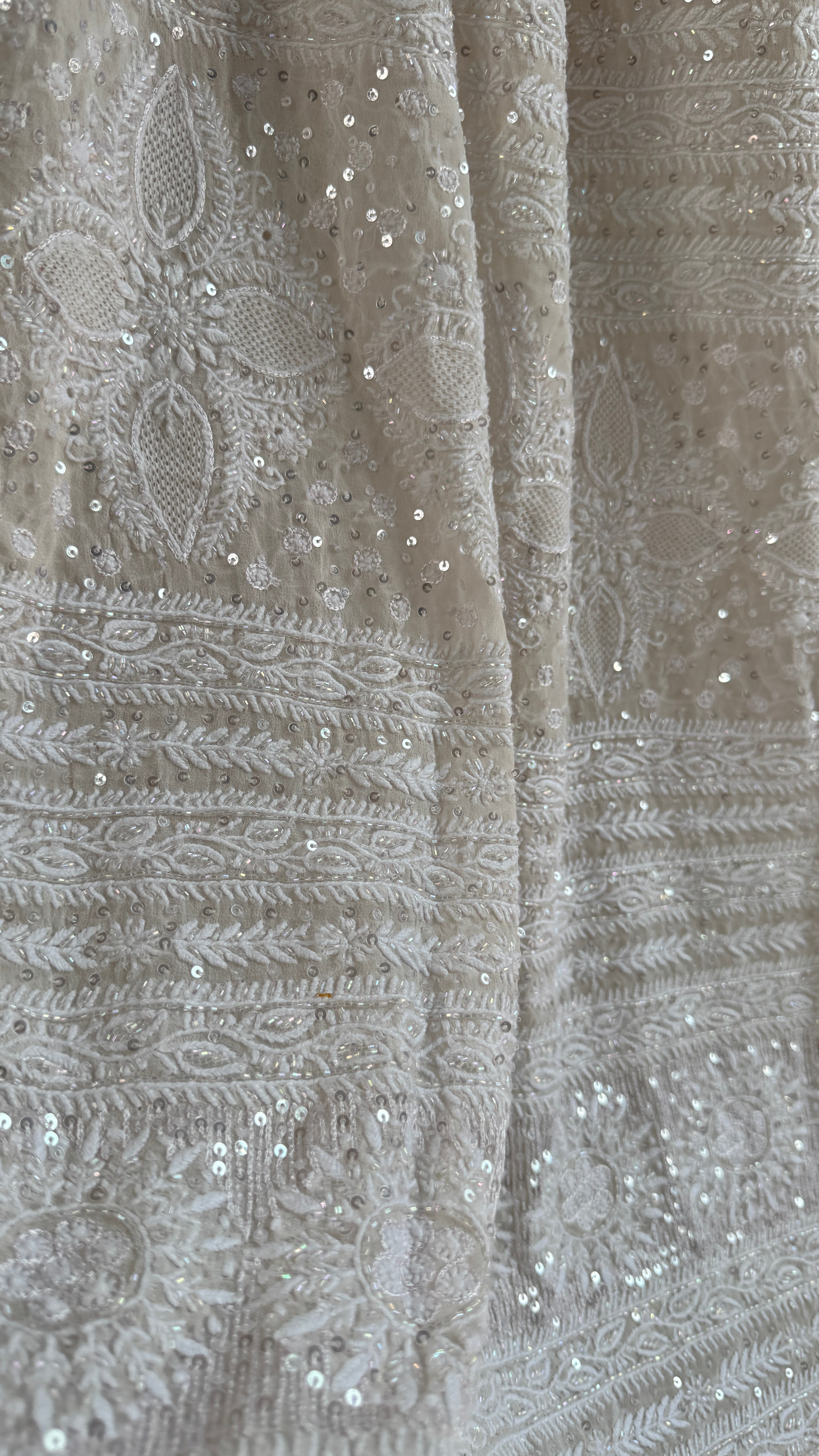 Pure Georgette Lucknow Chikankari Saree -White - Rooh Collection