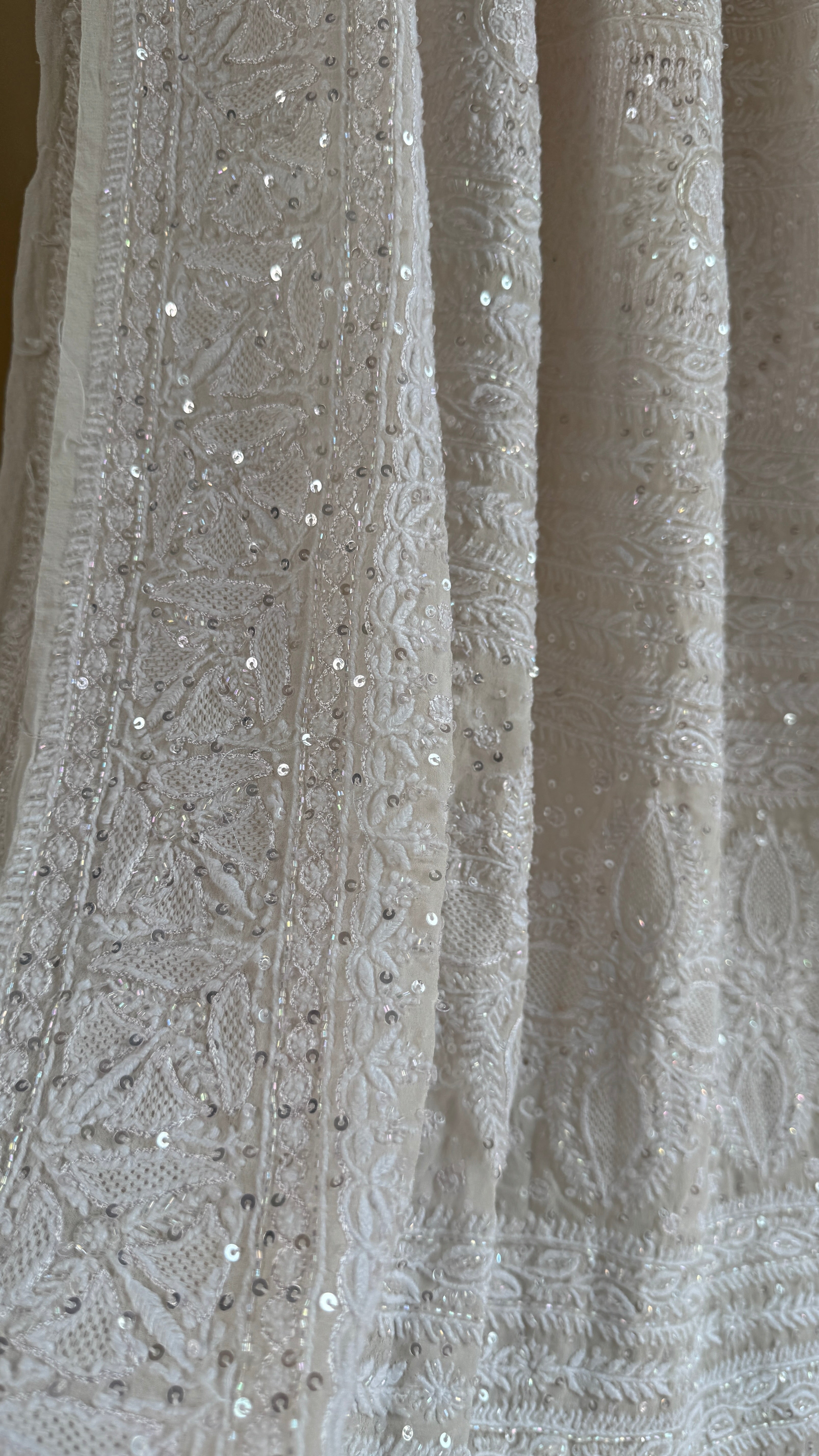Pure Georgette Lucknow Chikankari Saree -White - Rooh Collection