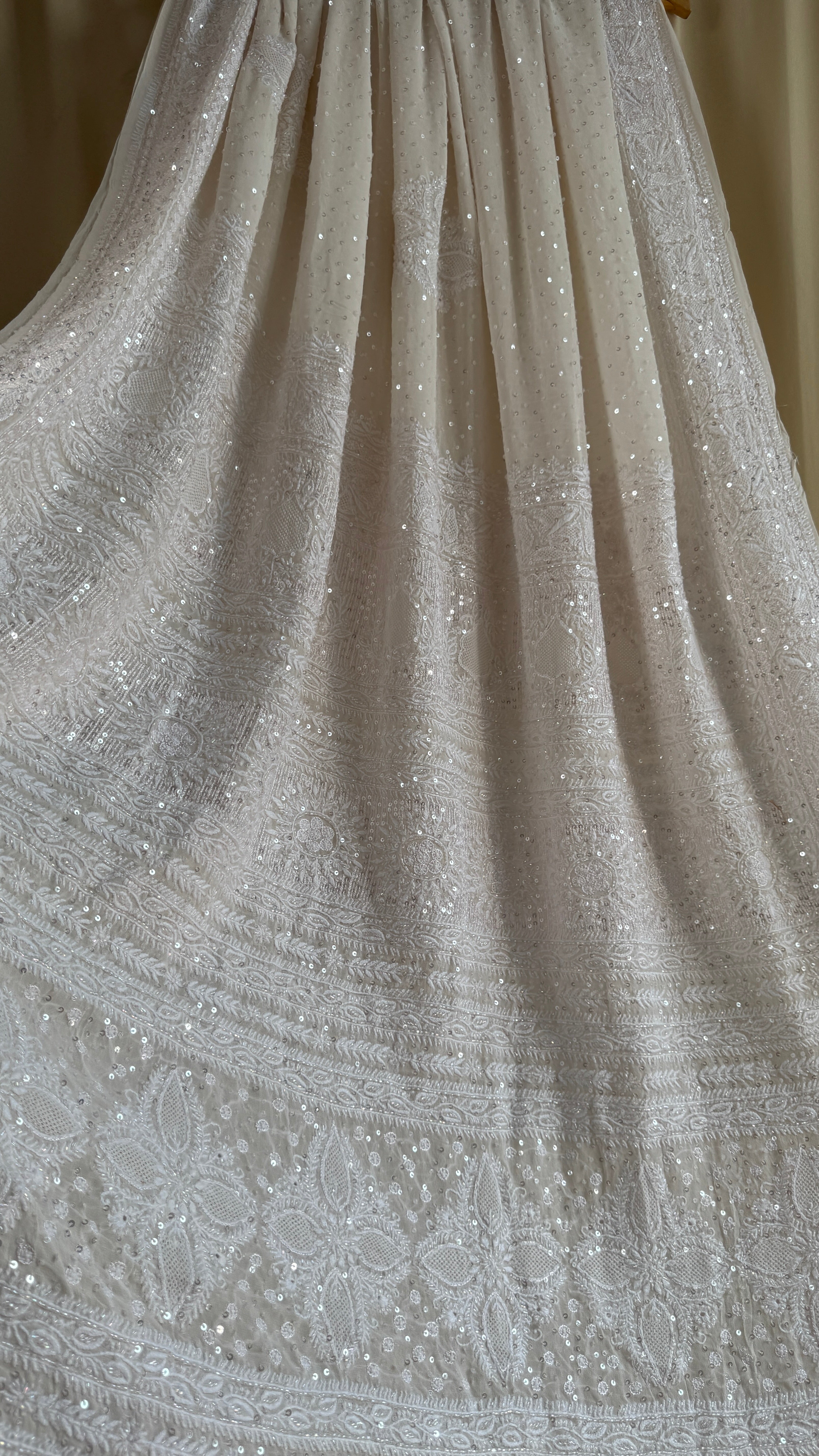 Pure Georgette Lucknow Chikankari Saree -White - Rooh Collection