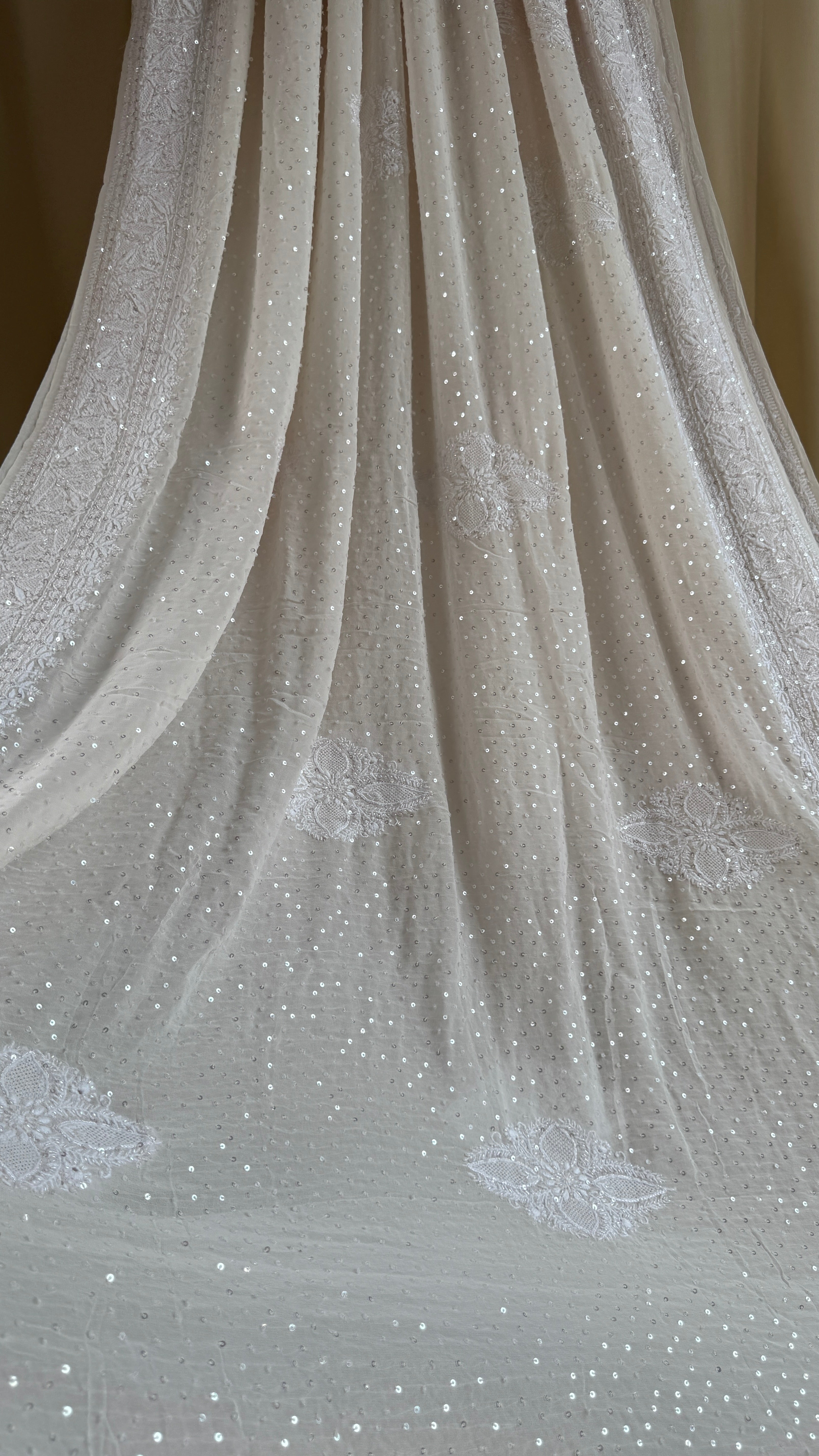 Pure Georgette Lucknow Chikankari Saree -White - Rooh Collection