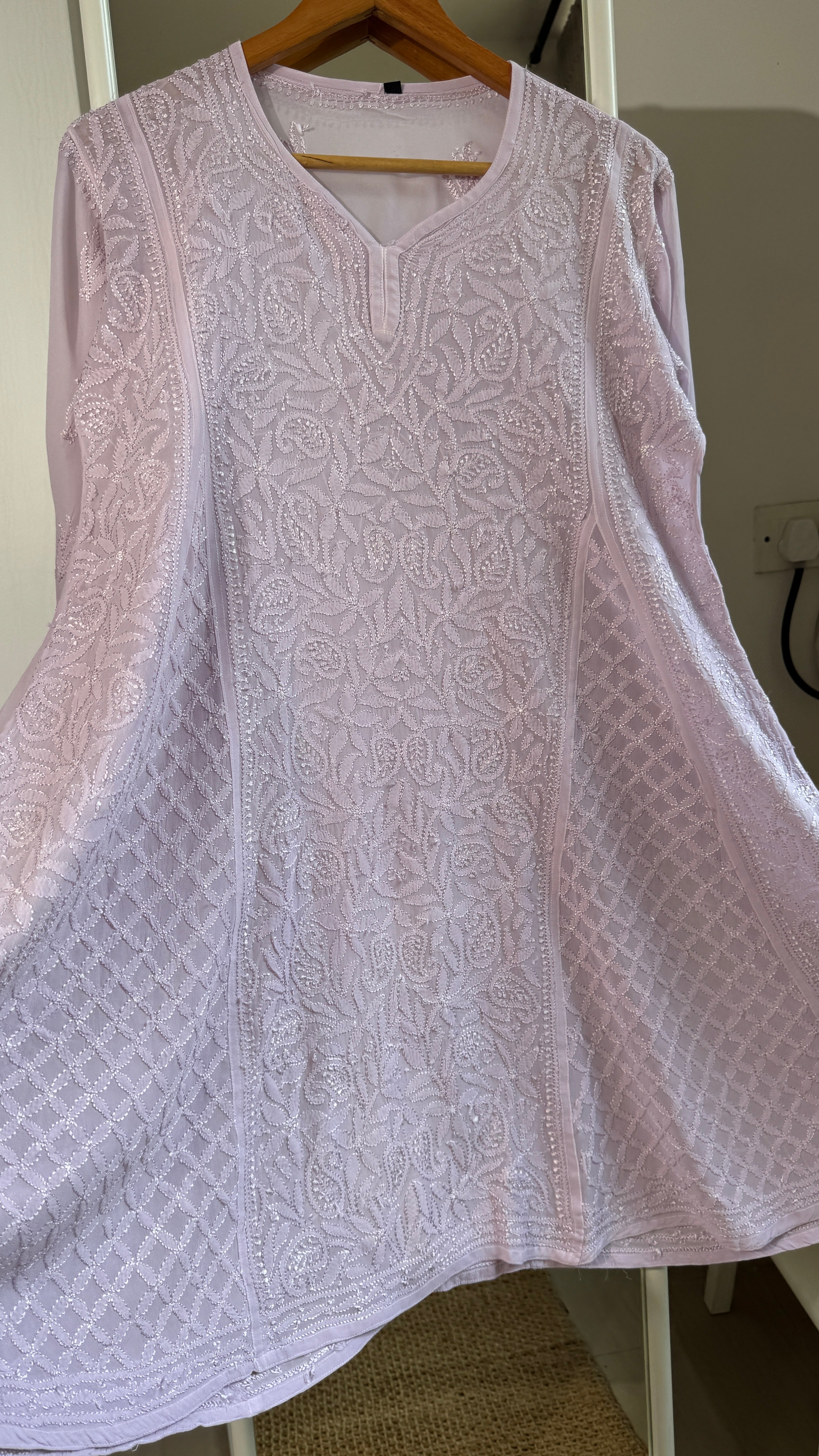 Viscose Chikankari Short Anarkali - Light Lilac - Sahar Collection