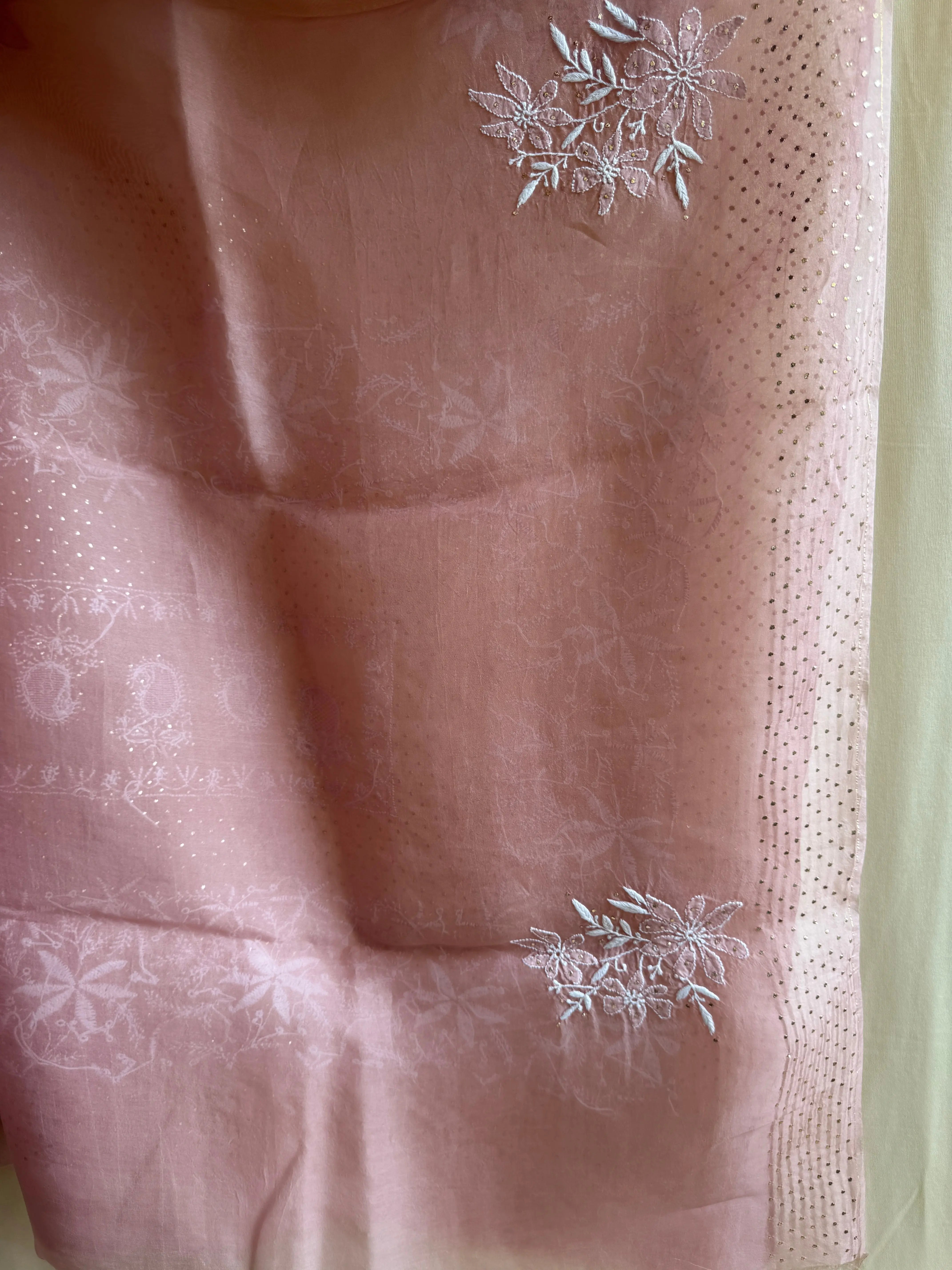 Pure organza Chikankari saree in Rosewood with Mukaish work ARIAA CHIKANKARI