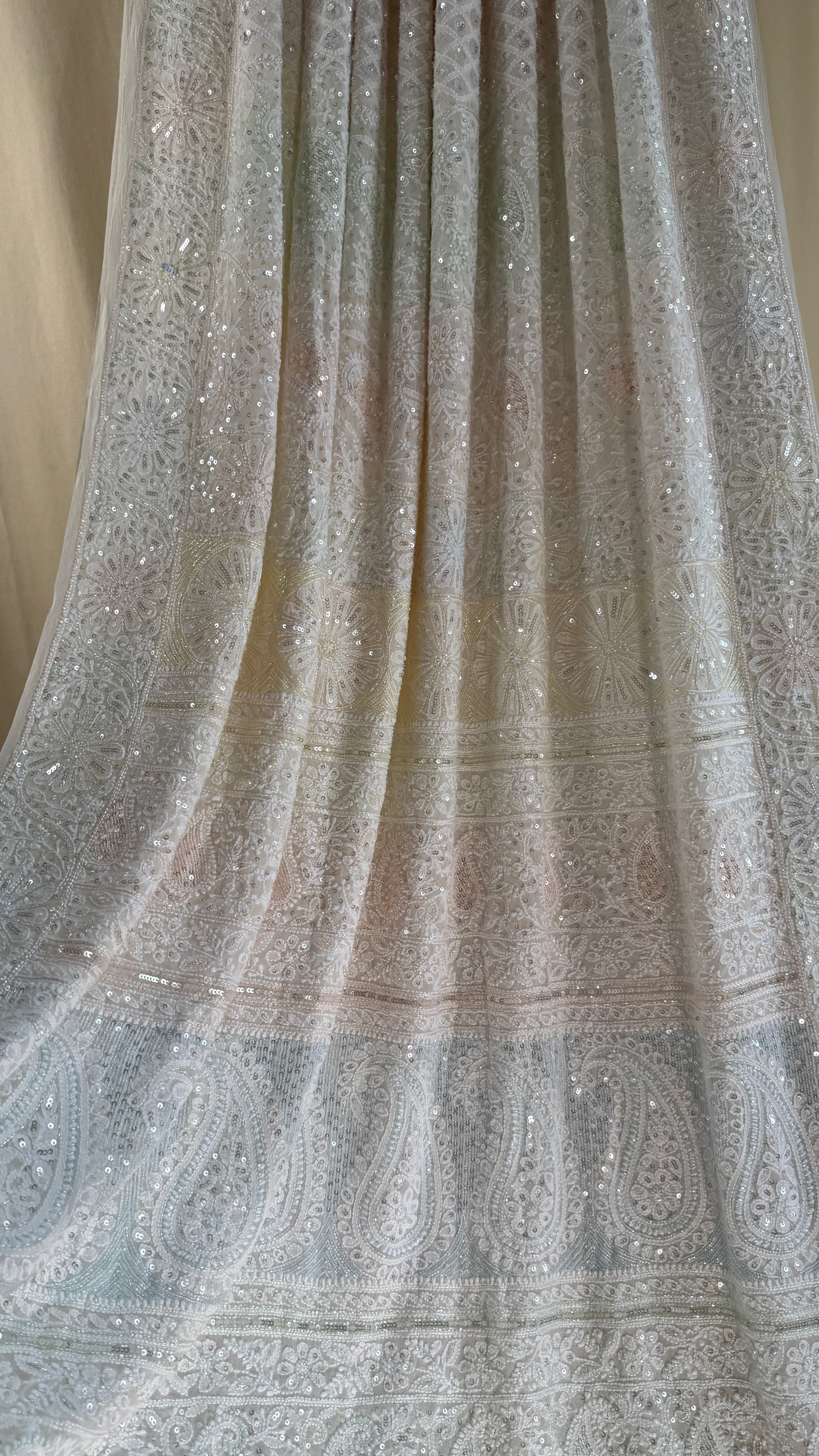 Pure Georgette Lucknow Chikankari Saree -white - multi Color- Rooh Collection