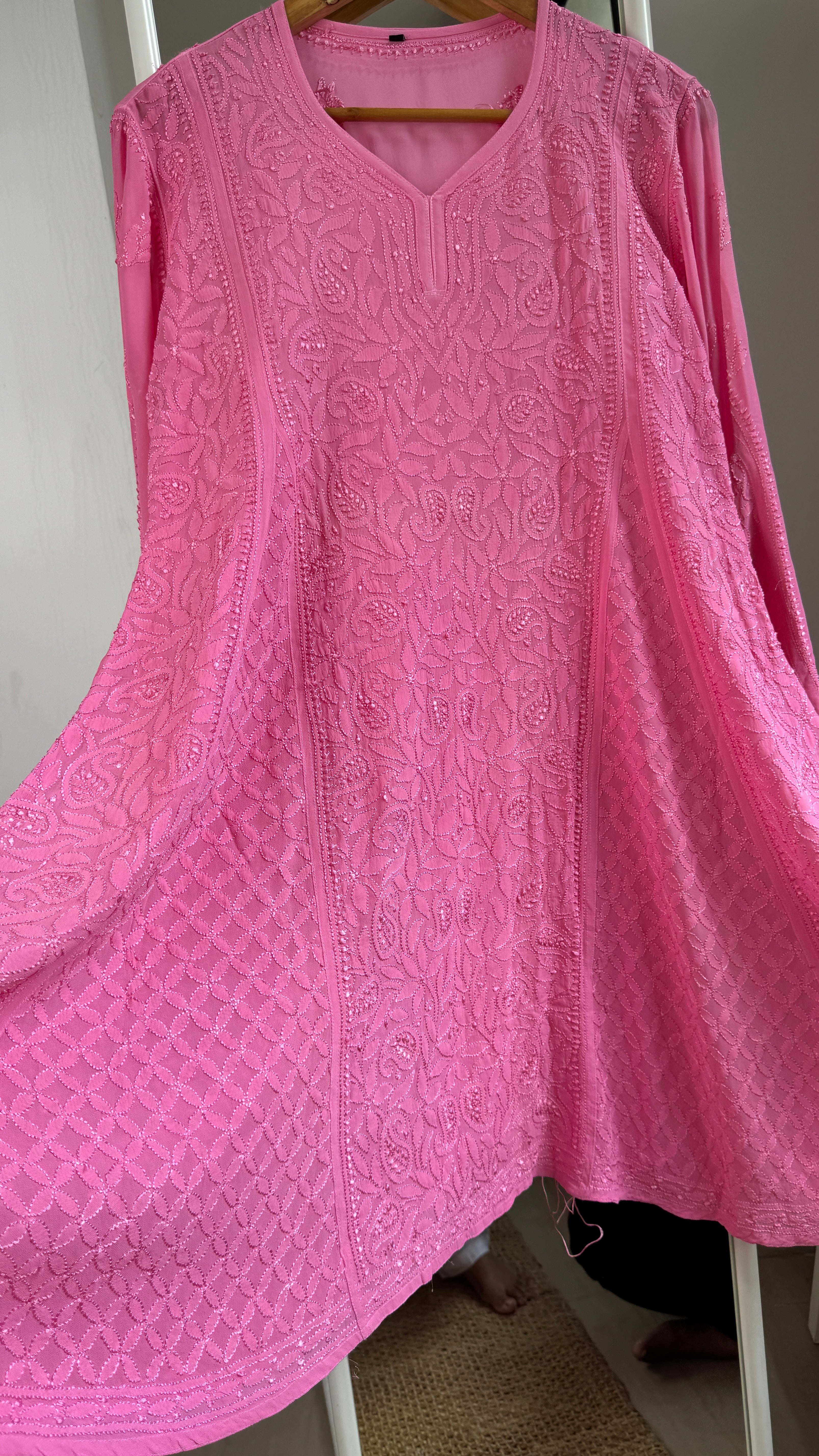 Viscose Chikankari Short Anarkali - Pink - Sahar Collection