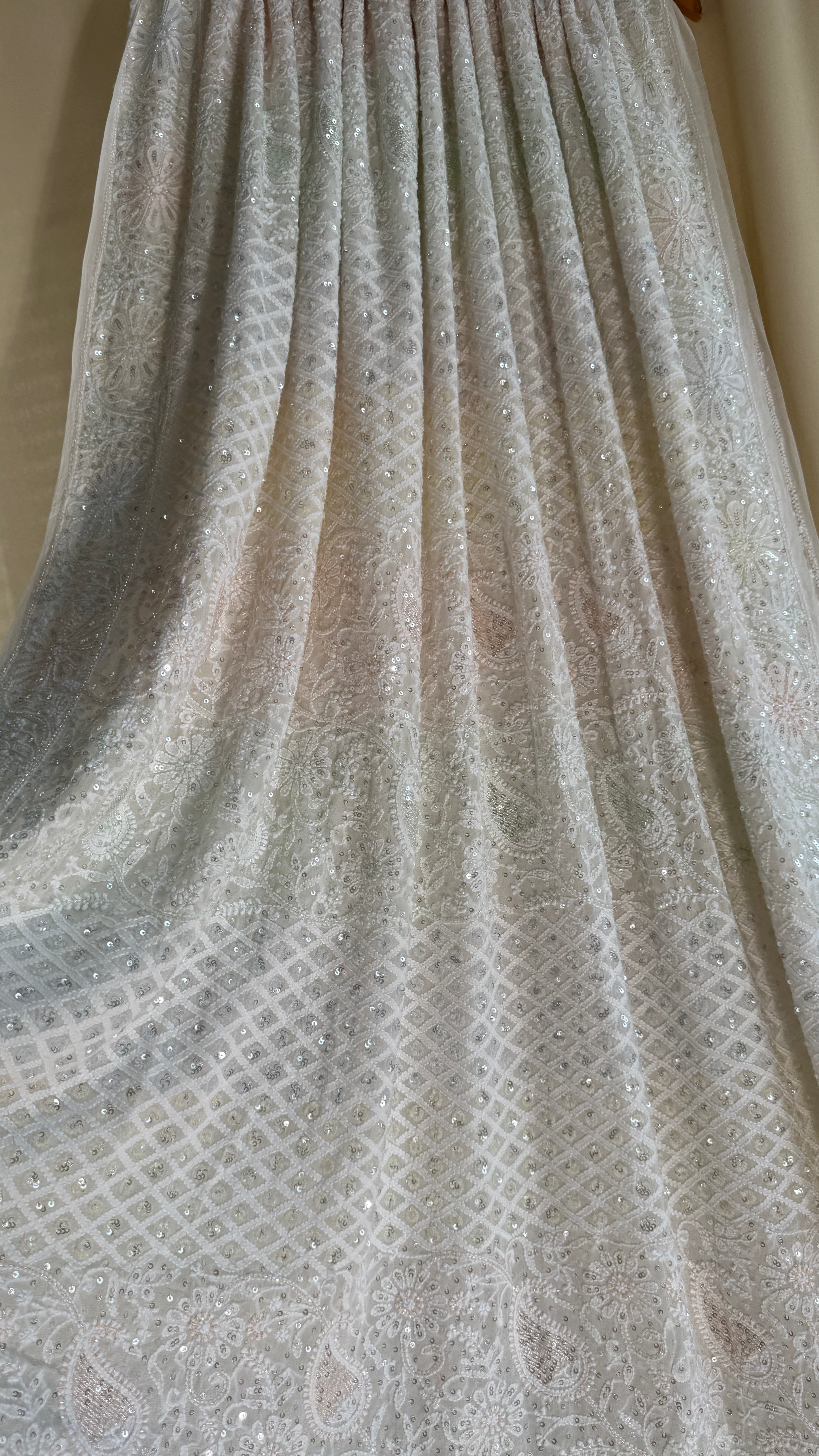 Pure Georgette Lucknow Chikankari Saree -white - multi Color- Rooh Collection