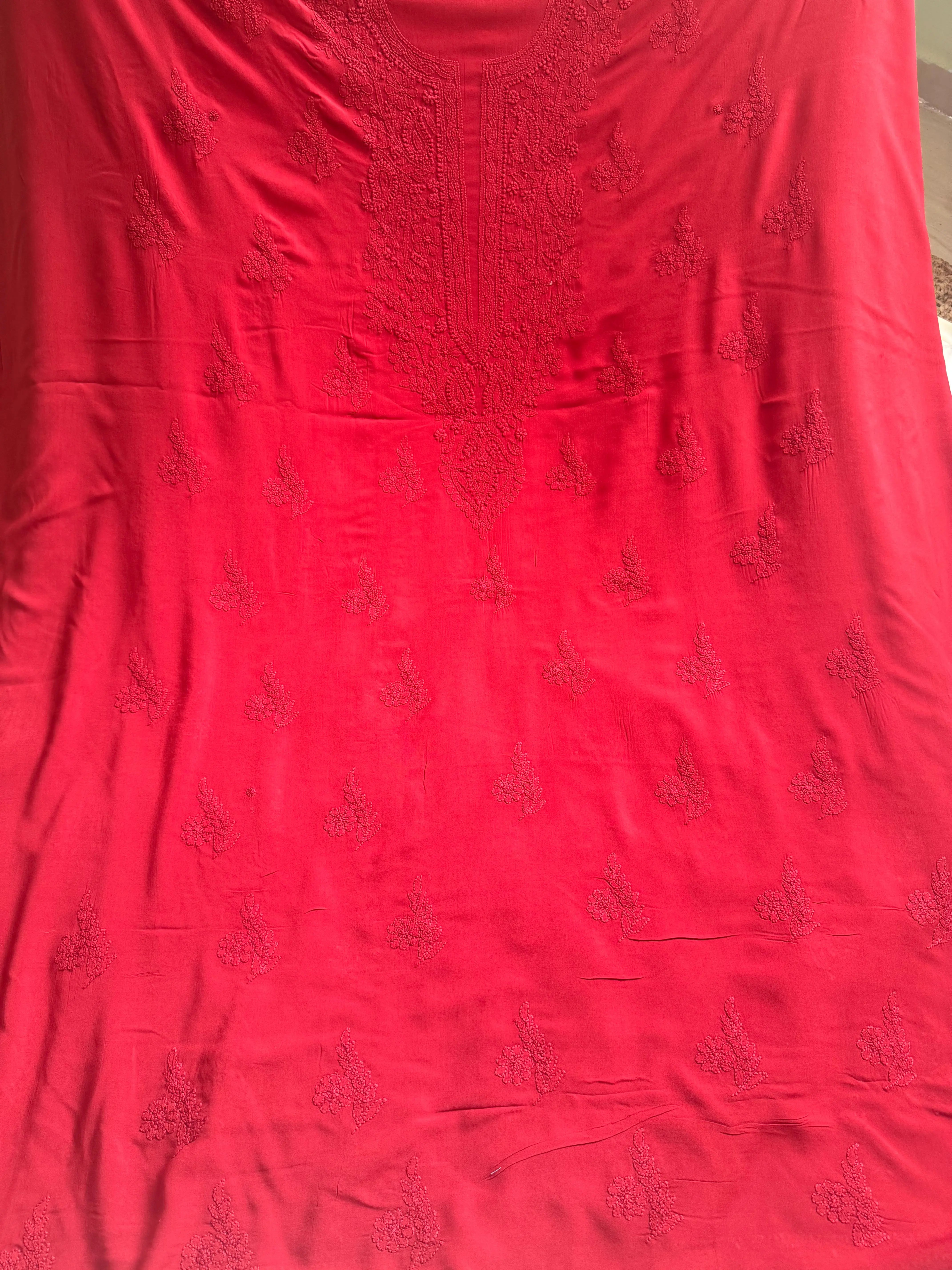 Modal Unstitched Kurti Fabric - Red ARIAA CHIKANKARI