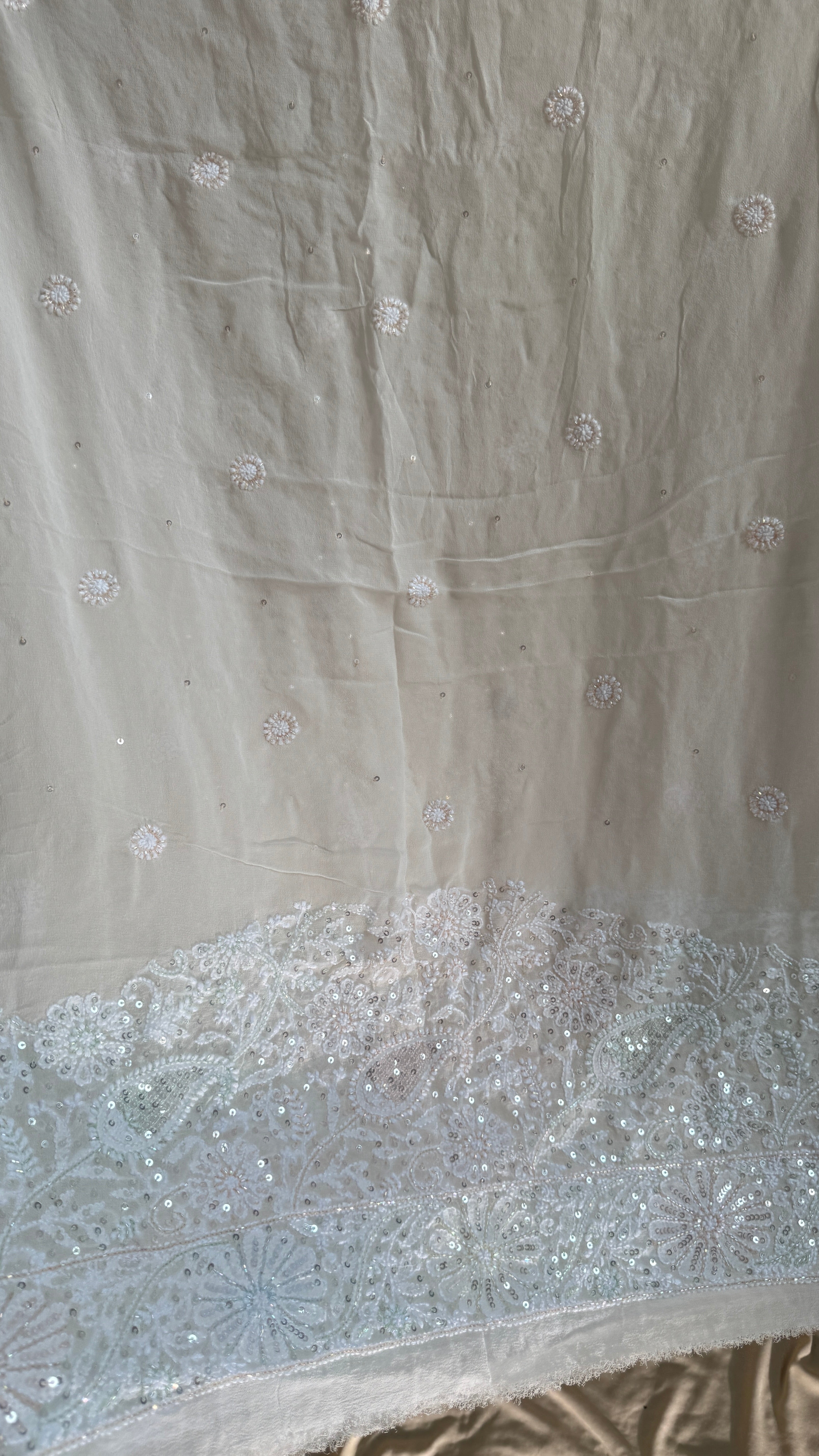 Pure Georgette Lucknow Chikankari Saree -white - multi Color- Rooh Collection
