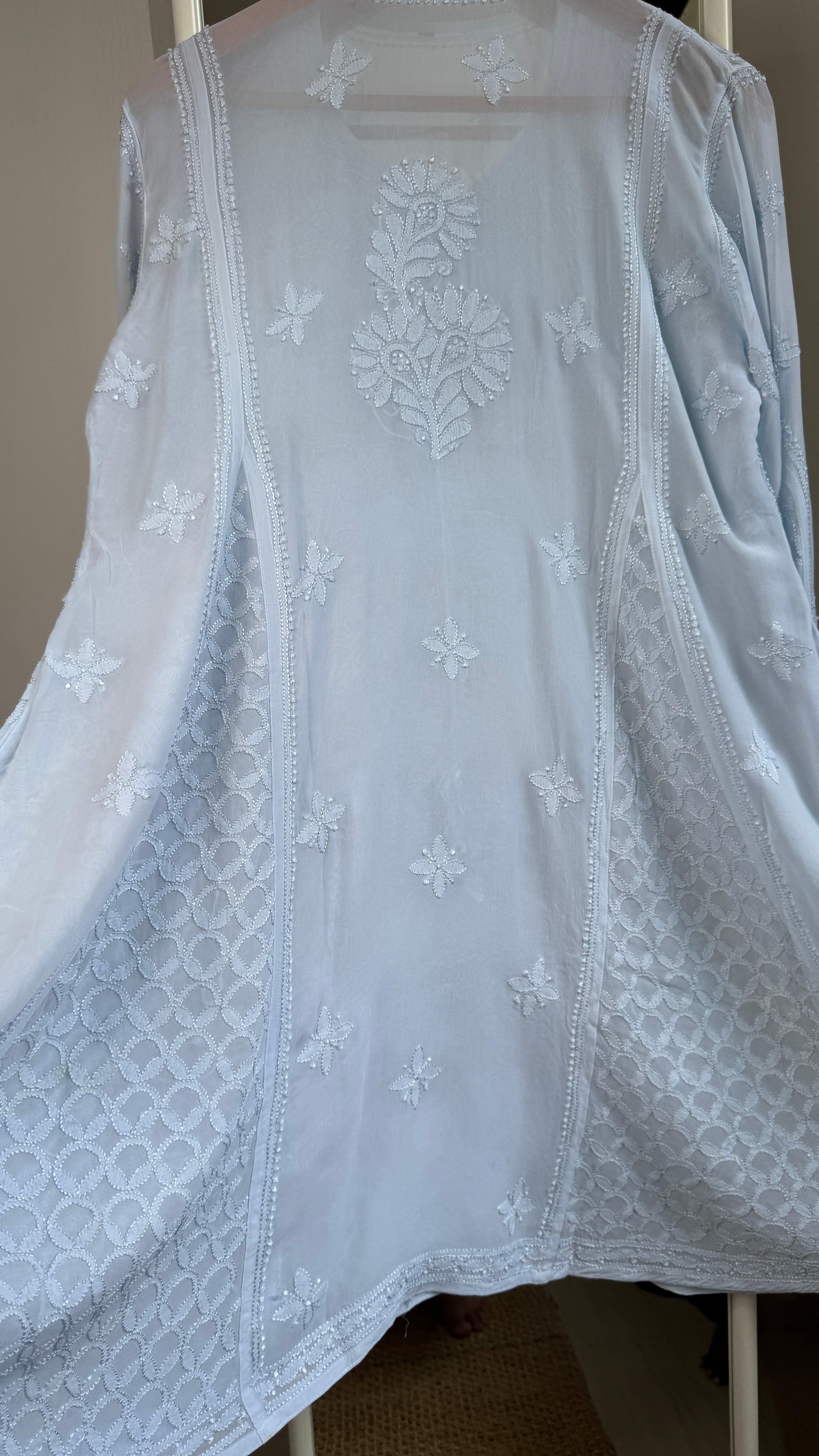 Viscose Chikankari Short Anarkali - Blue - Sahar Collection