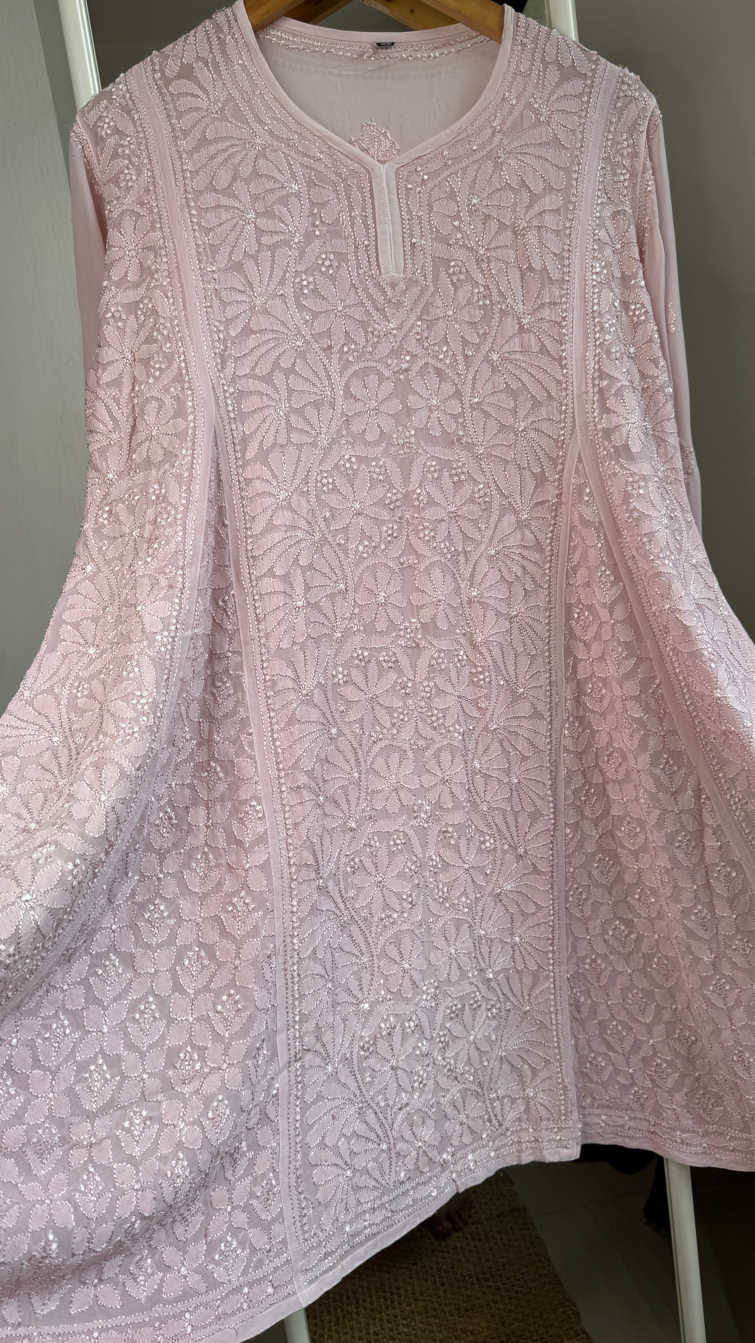 Viscose Chikankari Short Anarkali - Pale Pink - Sahar Collection
