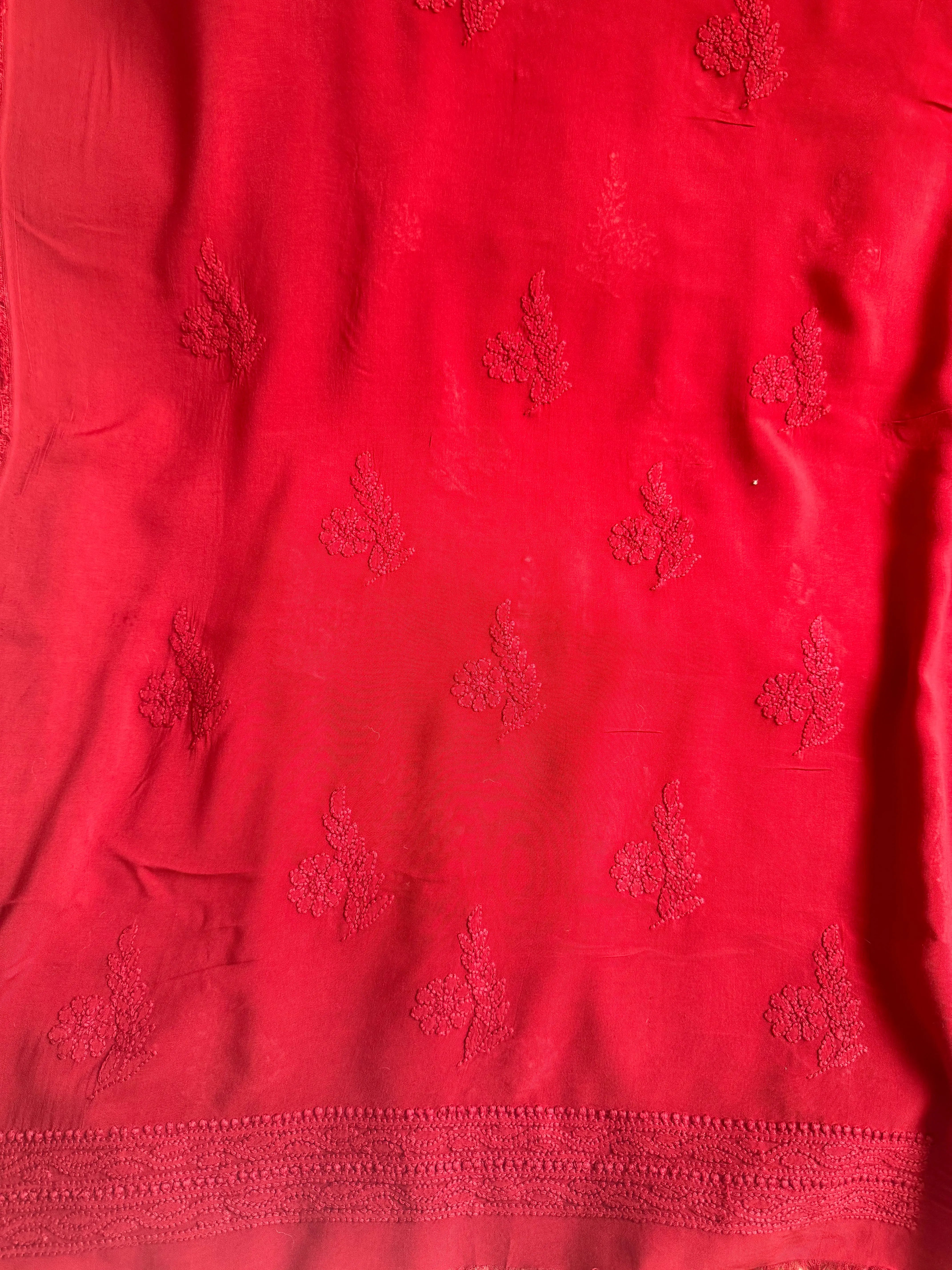 Modal Unstitched Kurti Fabric - Red ARIAA CHIKANKARI