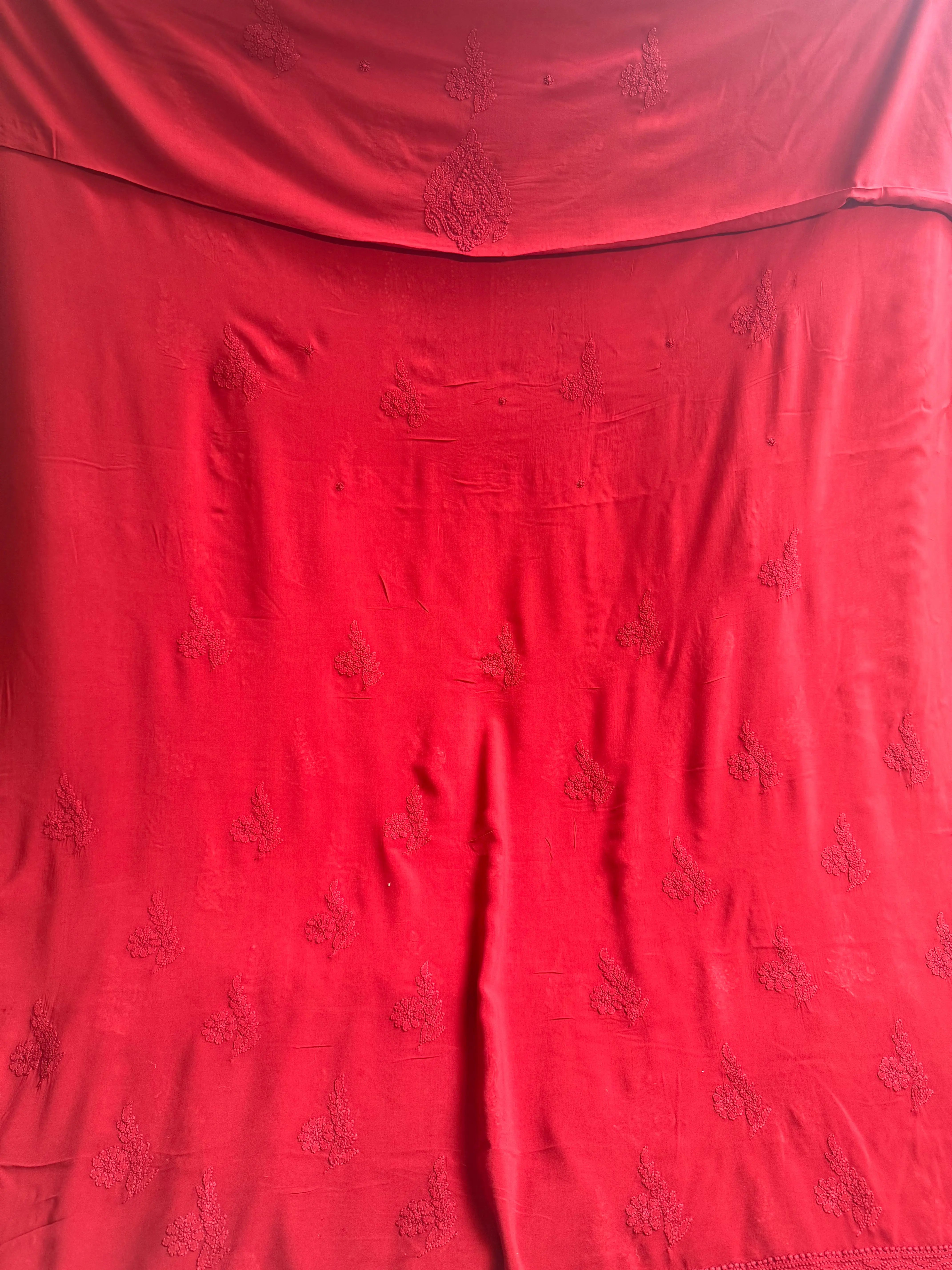 Modal Unstitched Kurti Fabric - Red ARIAA CHIKANKARI