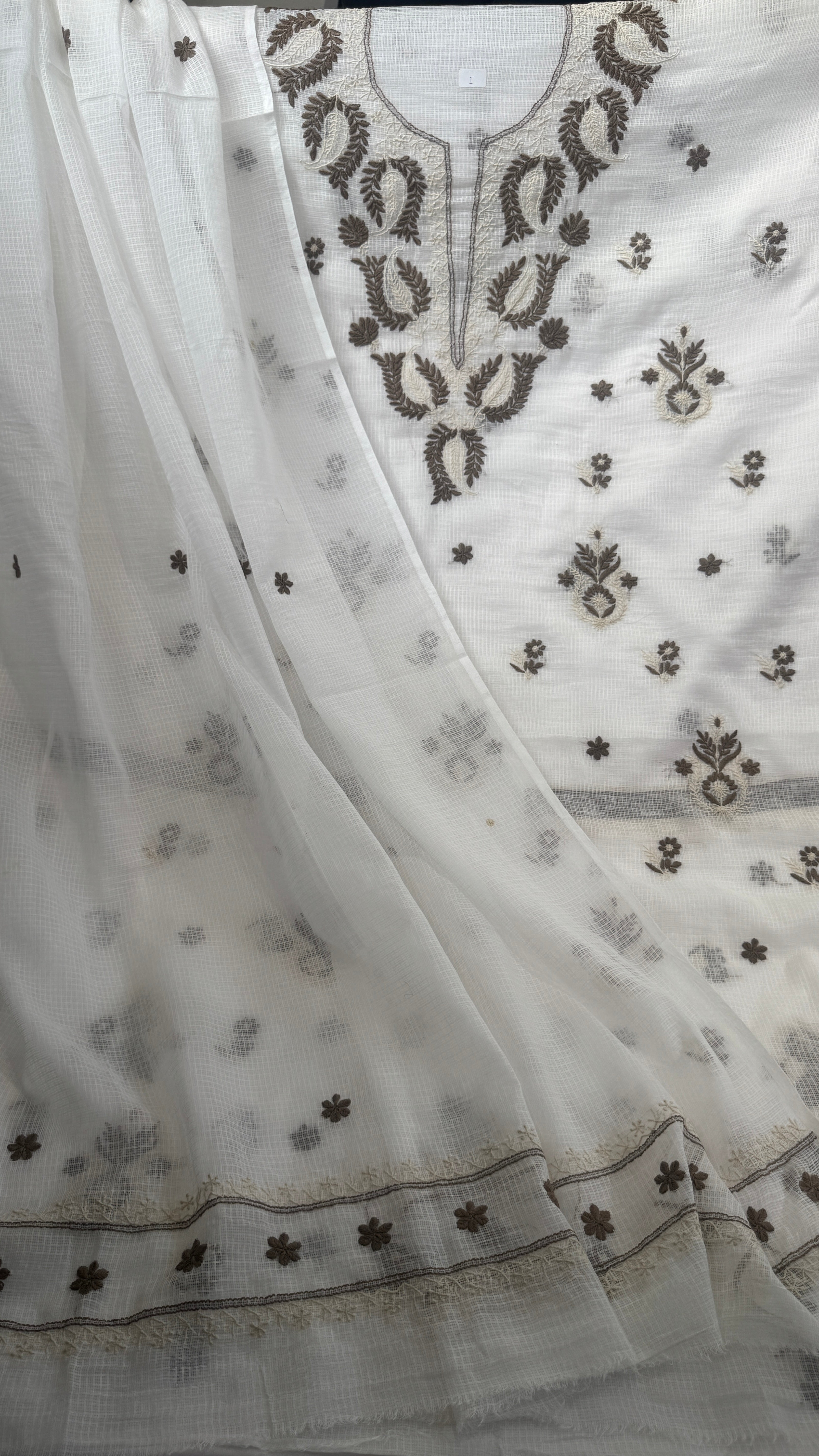Kota Length with Dupatta - White