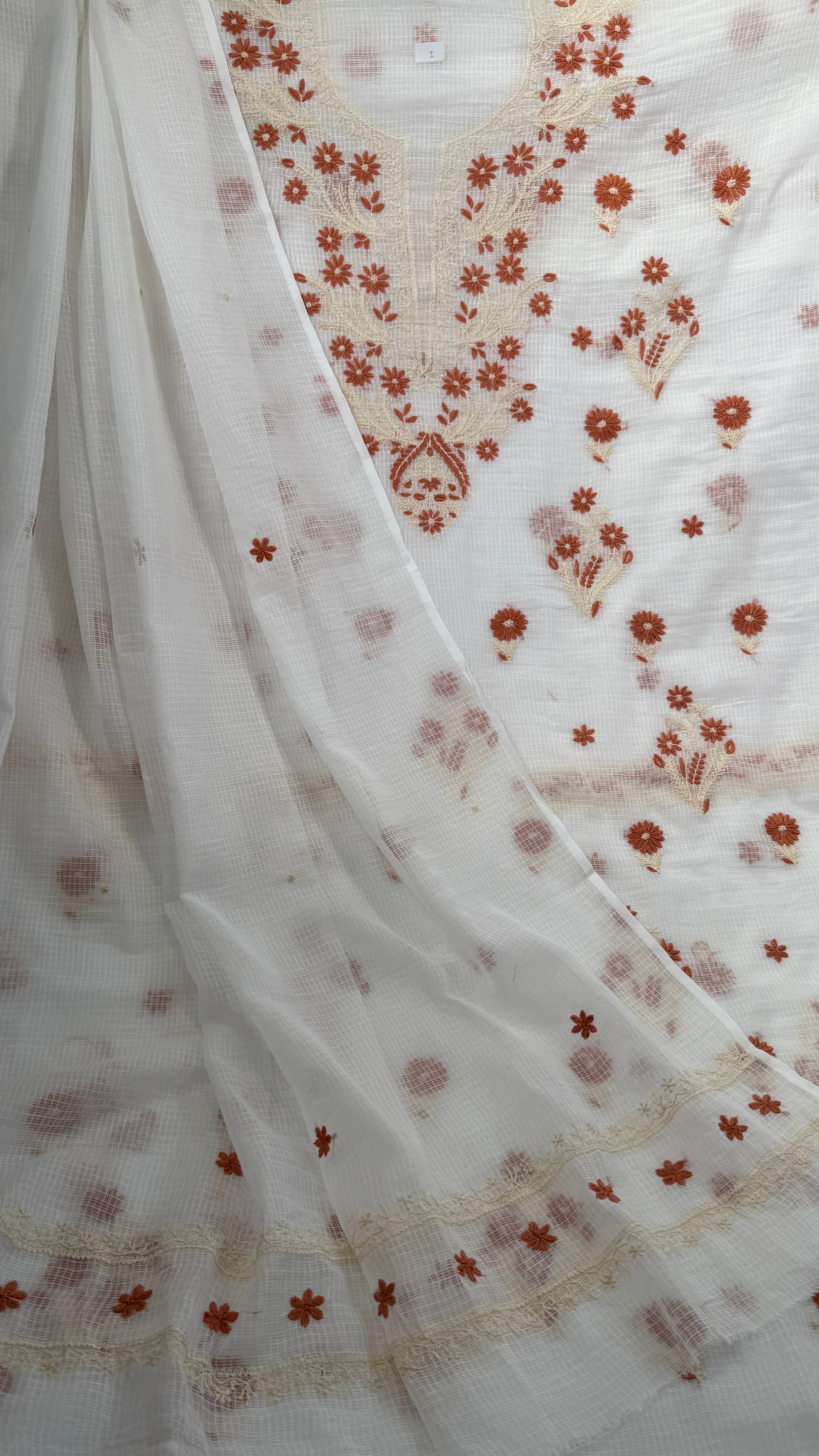 Kota Length with Dupatta - White