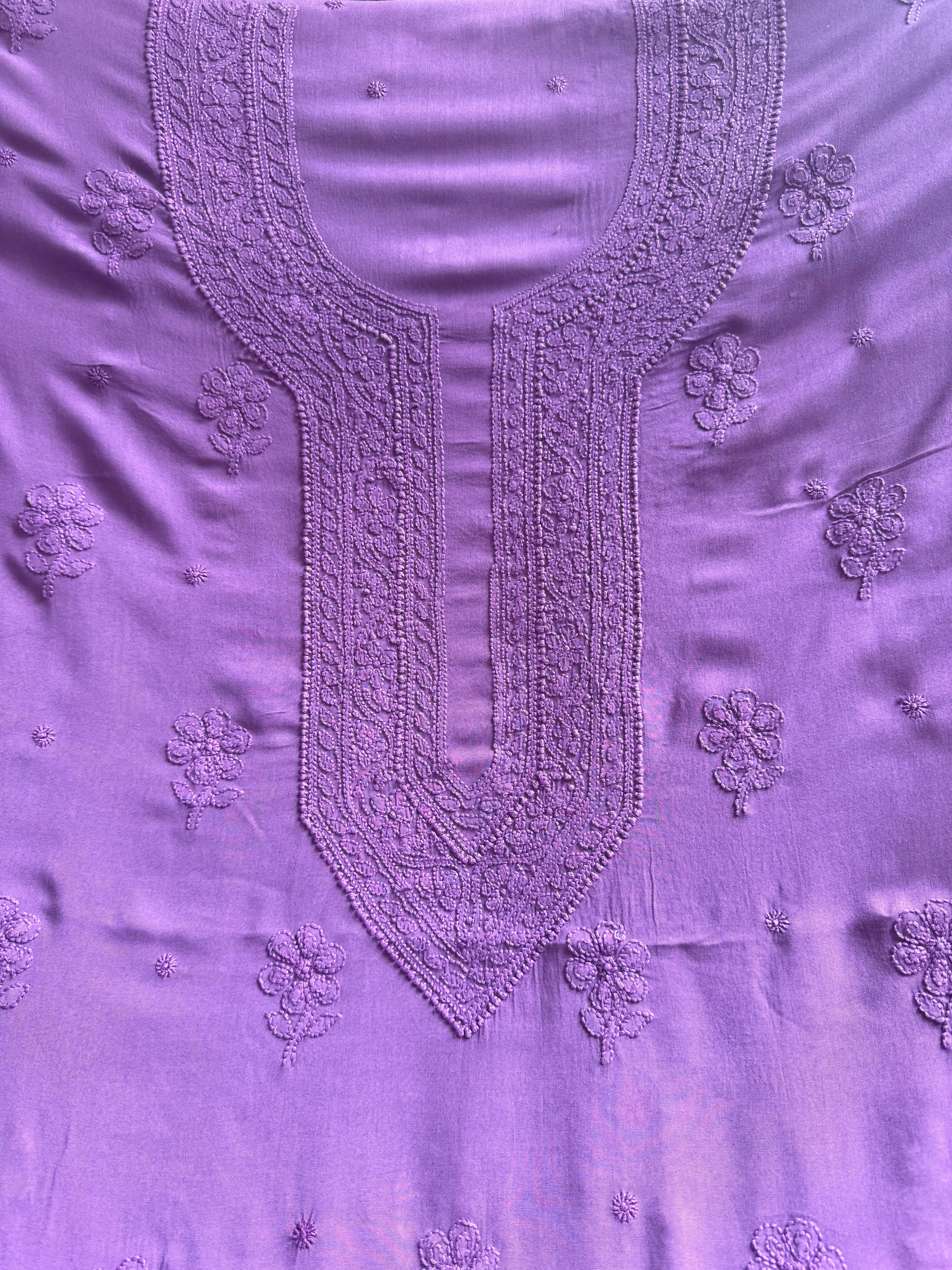 Modal Unstitched Kurti Fabric - Purple Mauve ARIAA CHIKANKARI