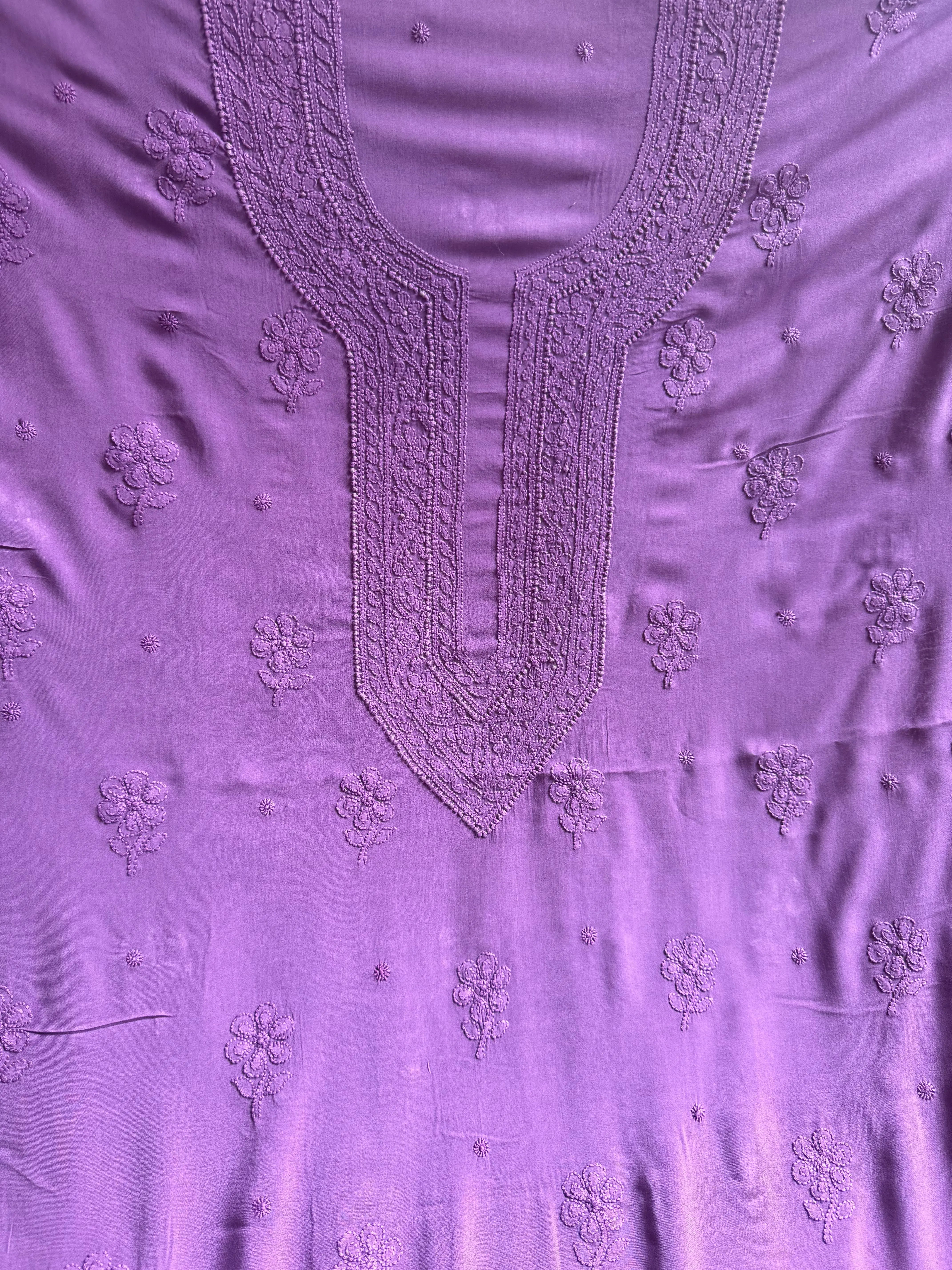 Modal Unstitched Kurti Fabric - Purple Mauve ARIAA CHIKANKARI