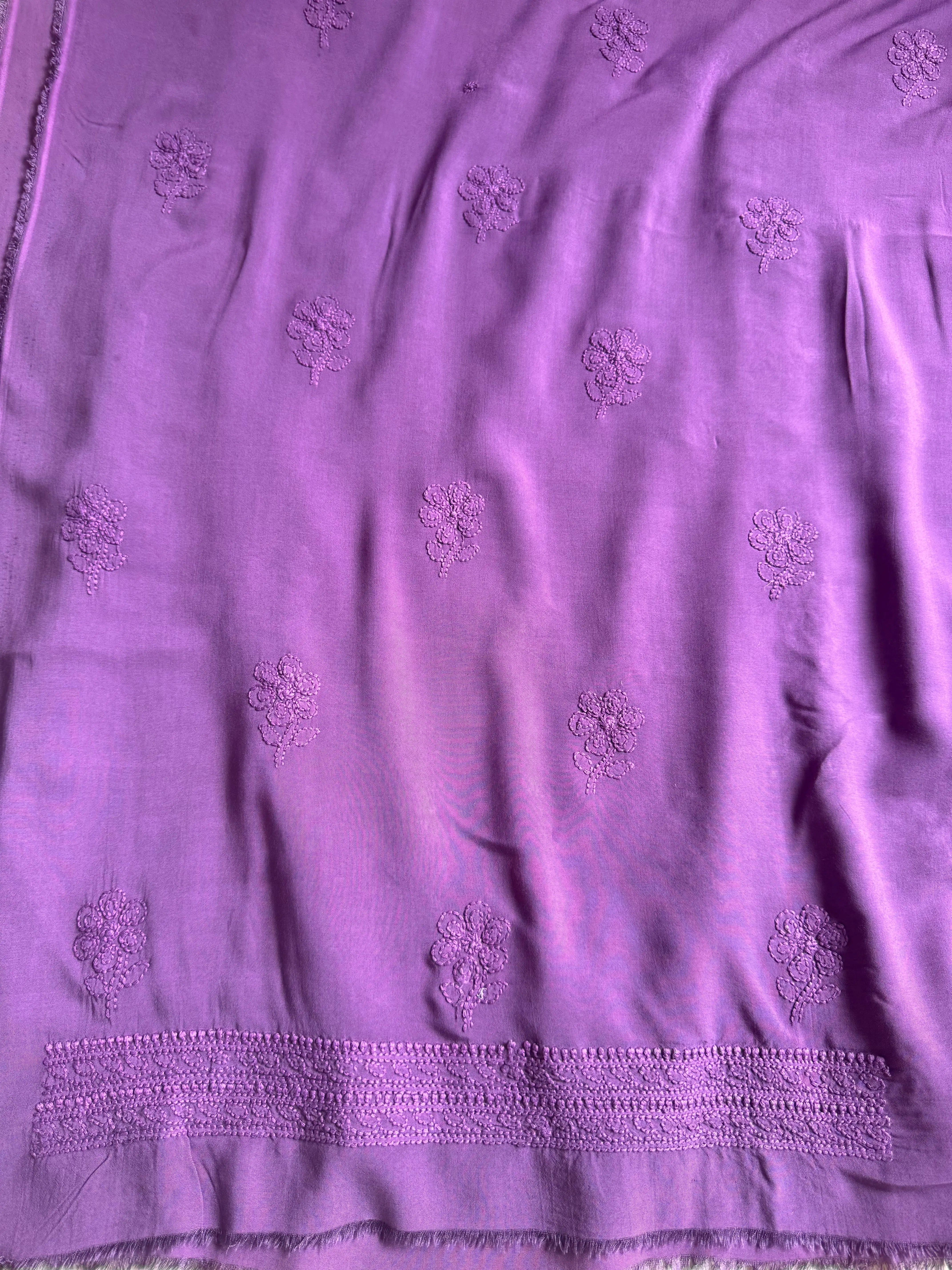 Modal Unstitched Kurti Fabric - Purple Mauve ARIAA CHIKANKARI