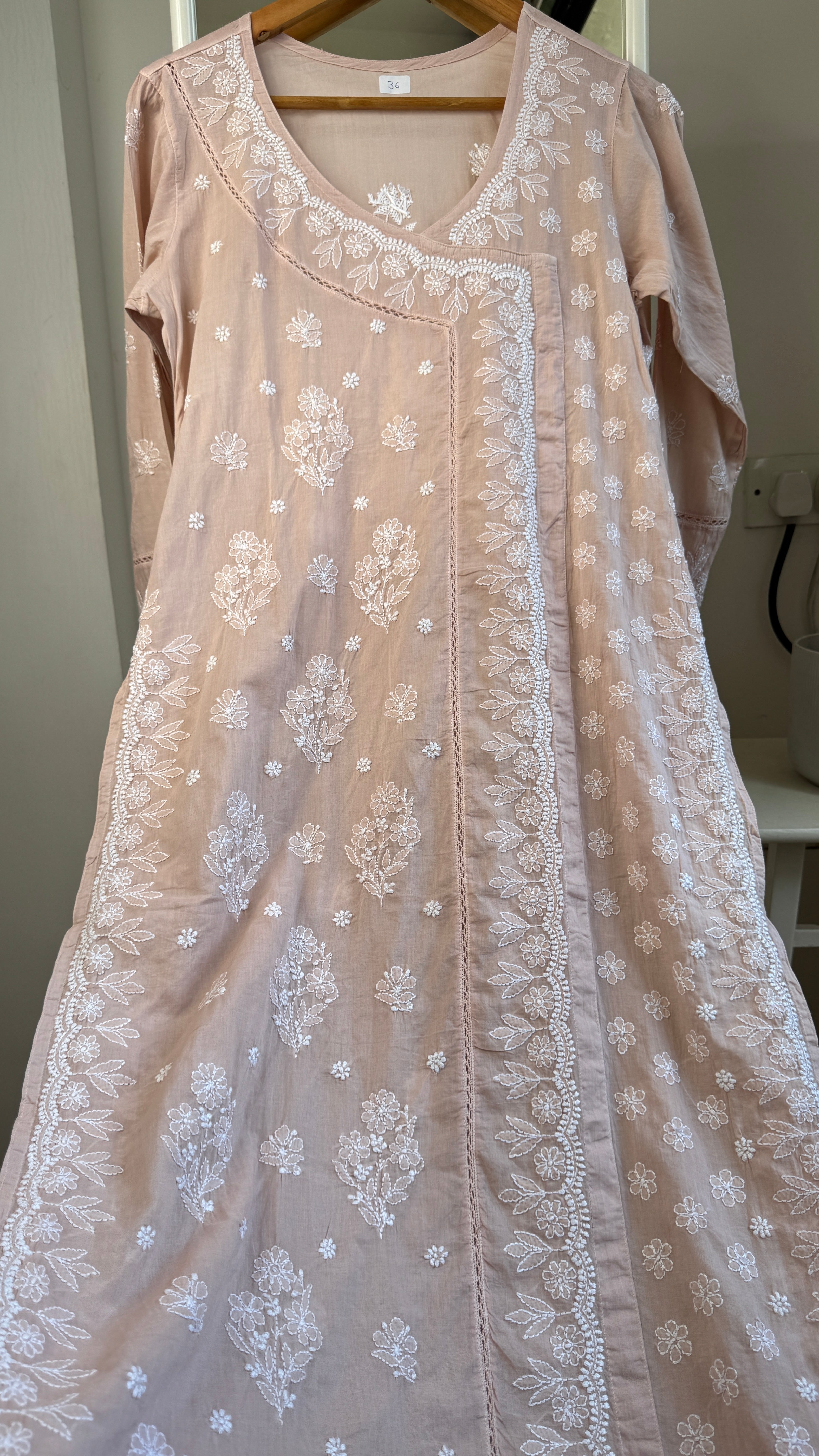 Mul Cotton Light Brown Chikankari Kurti - Saaz Collection
