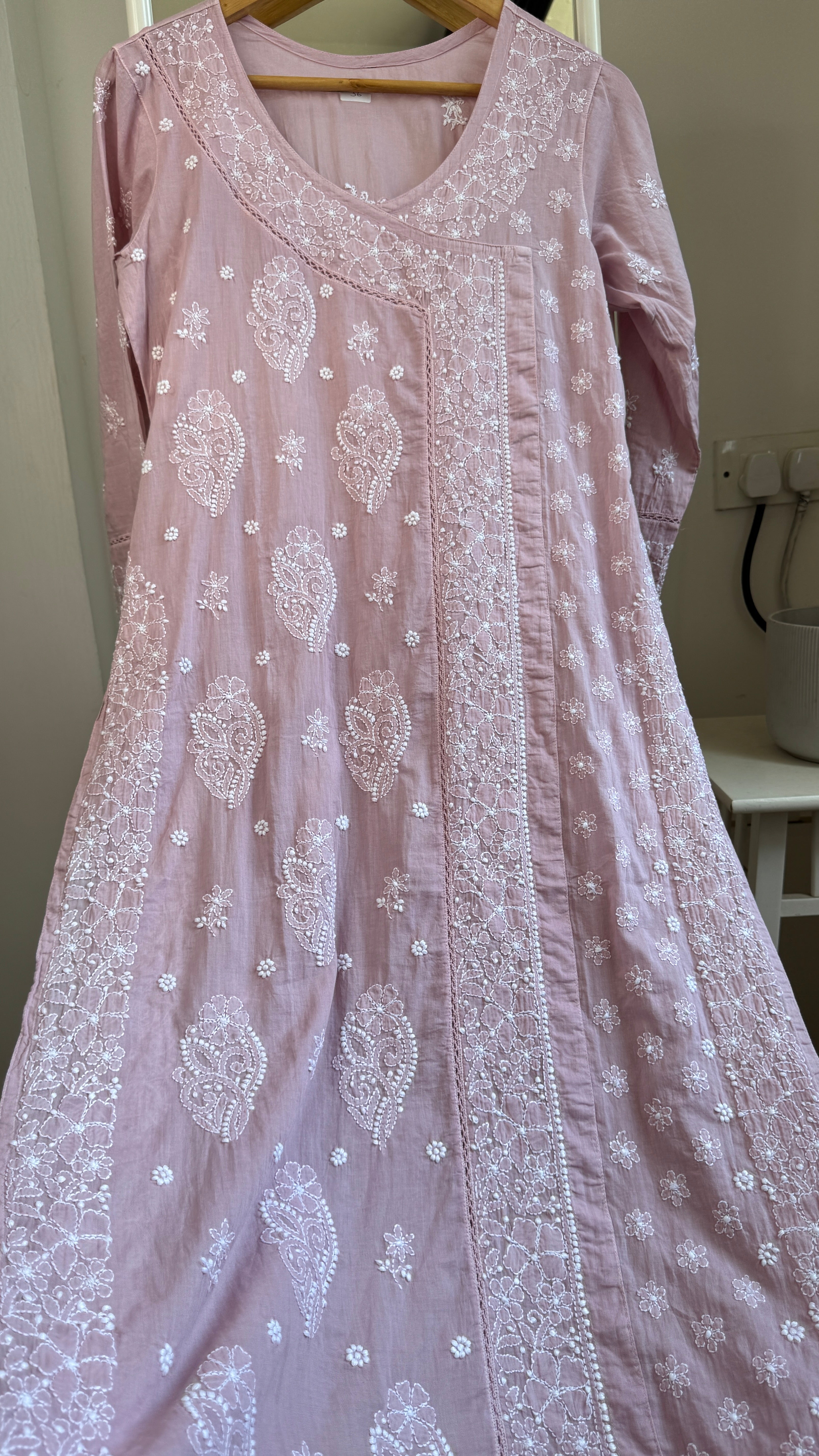 Mul Cotton Mauve Pink Chikankari Kurti - Saaz Collection
