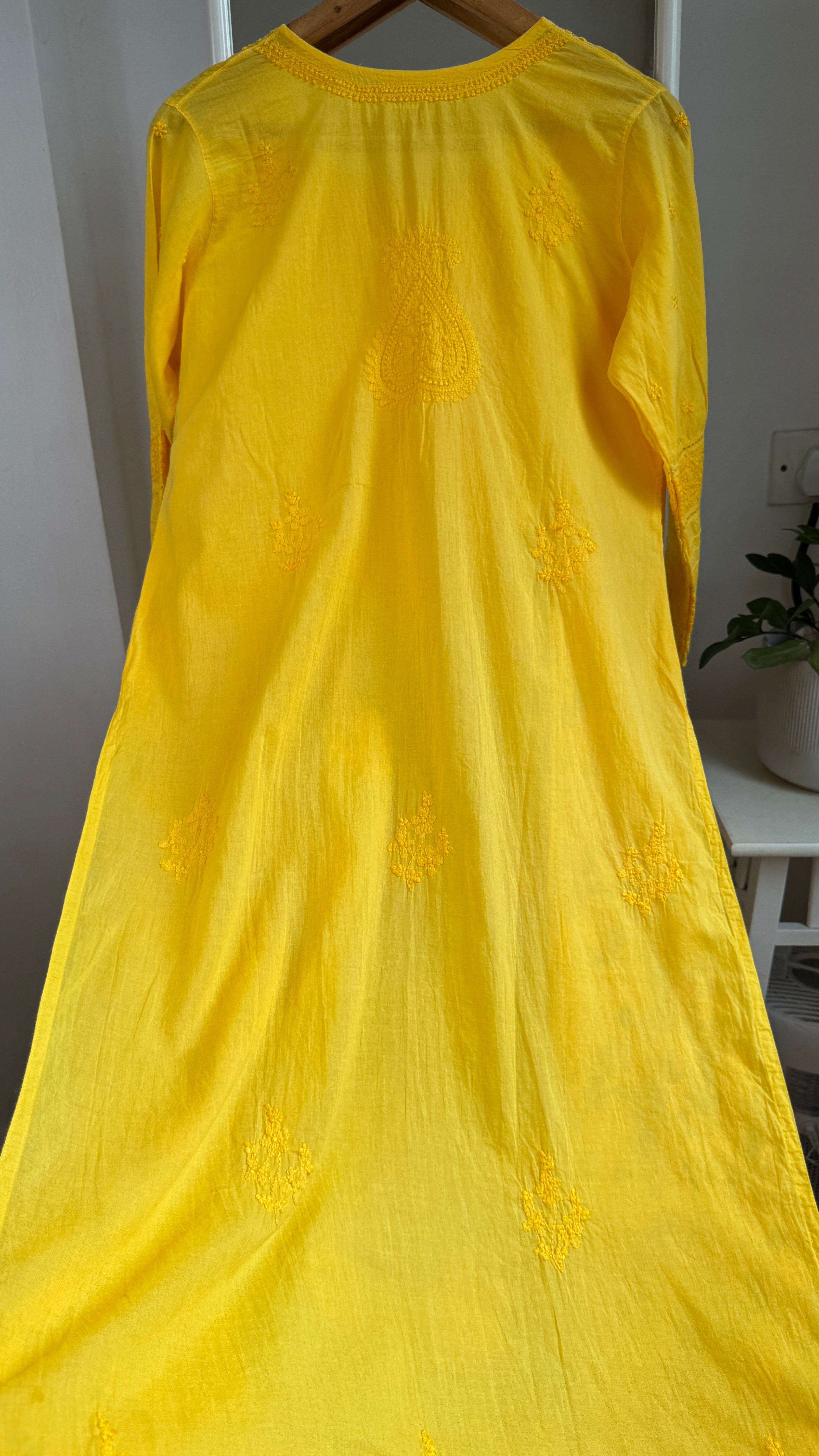Mul Cotton Chikankari Kurti - Yellow - Fiza Collection