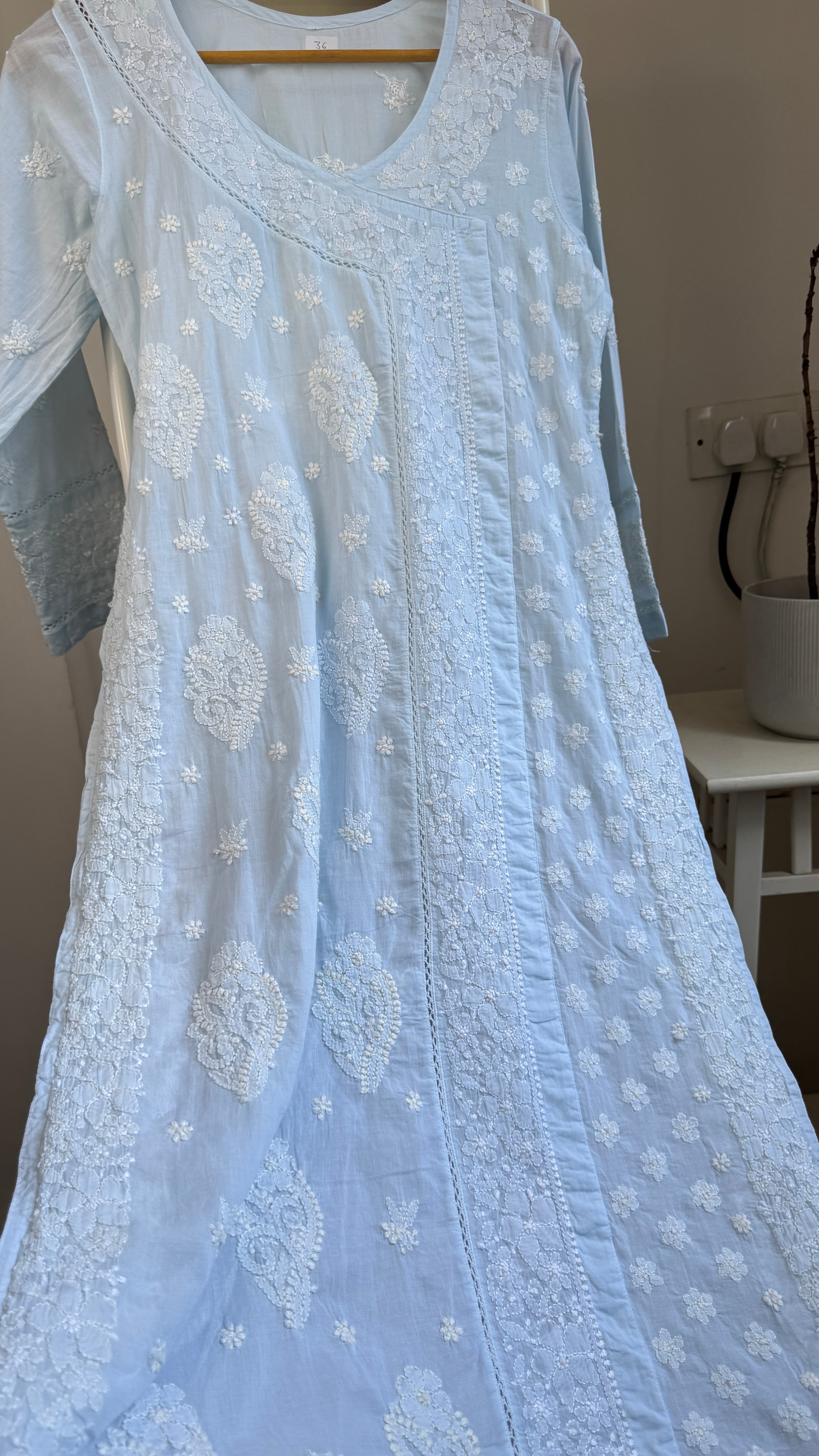 Mul Cotton Blue Chikankari Kurti - Saaz Collection