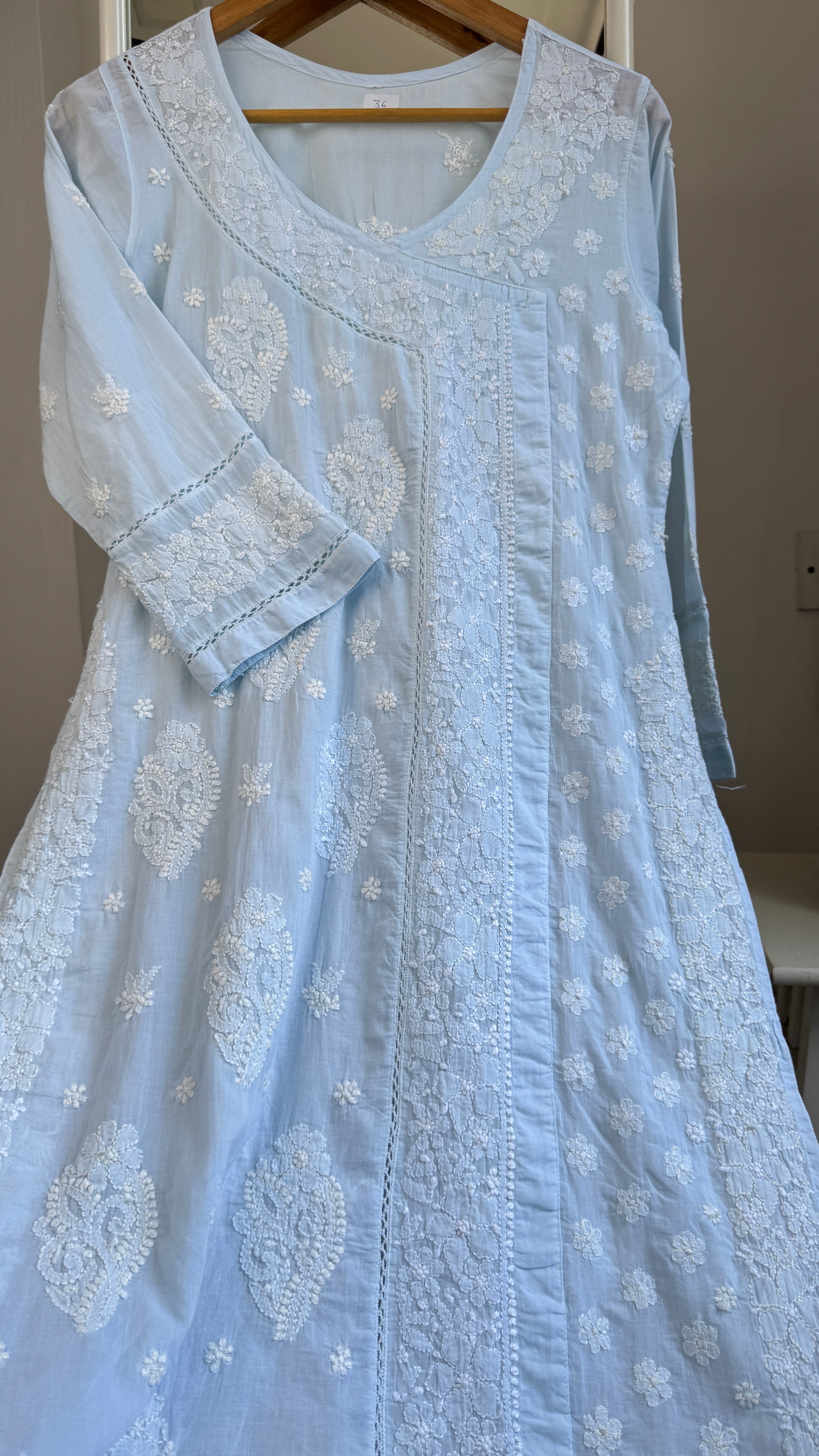 Mul Cotton Blue Chikankari Kurti - Saaz Collection