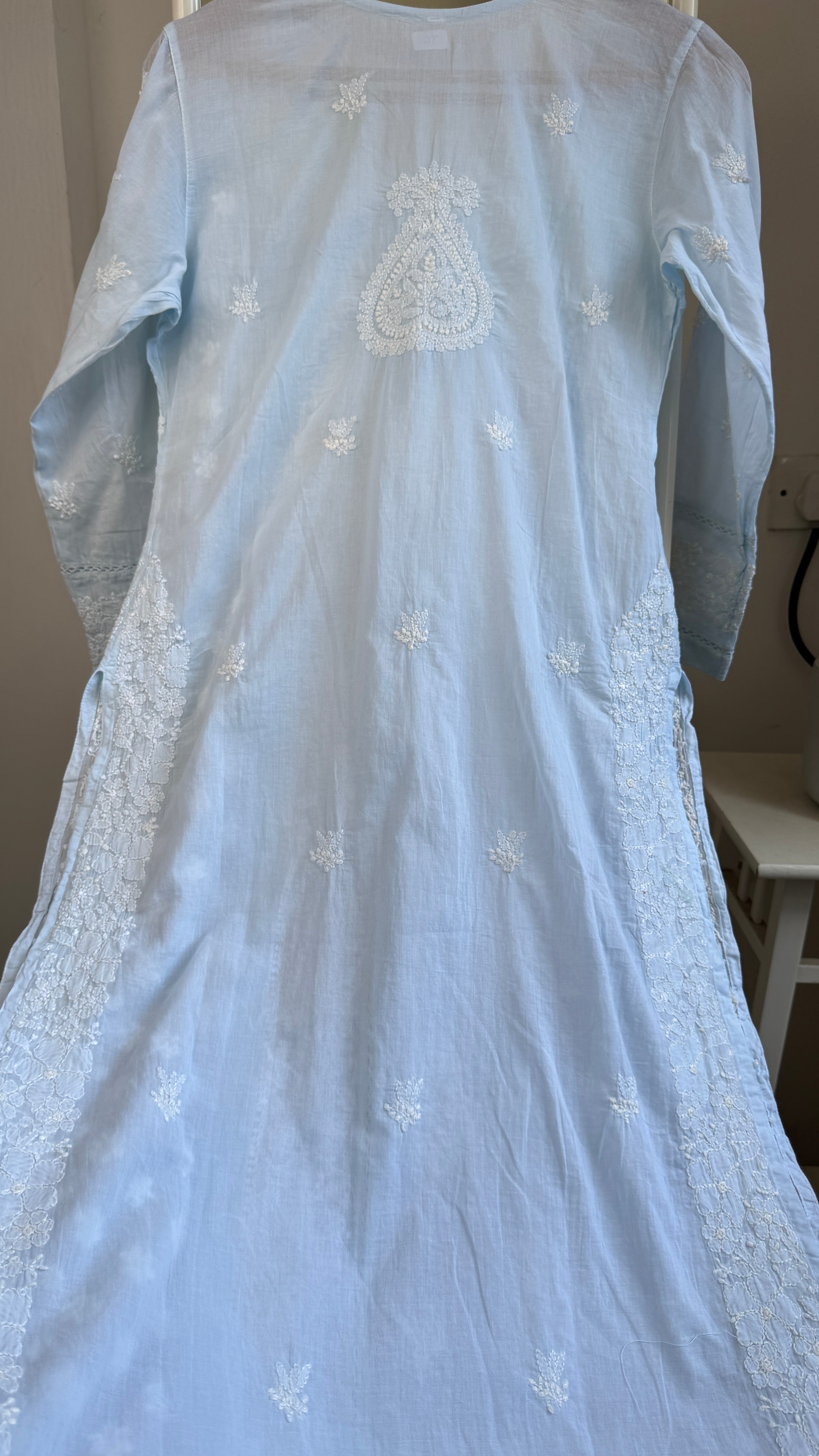 Mul Cotton Blue Chikankari Kurti - Saaz Collection