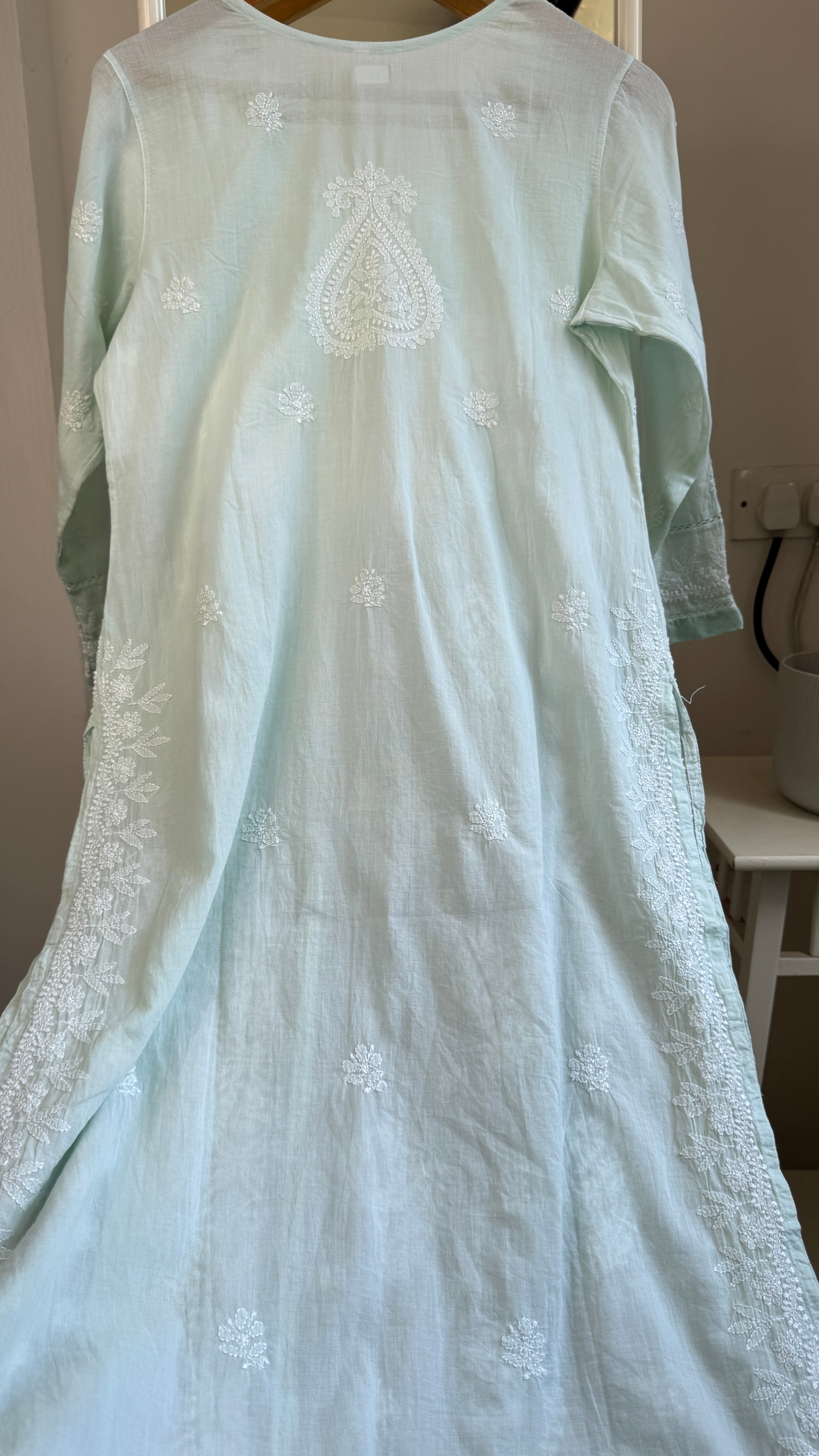 Mul Cotton Green Chikankari Kurti - Saaz Collection
