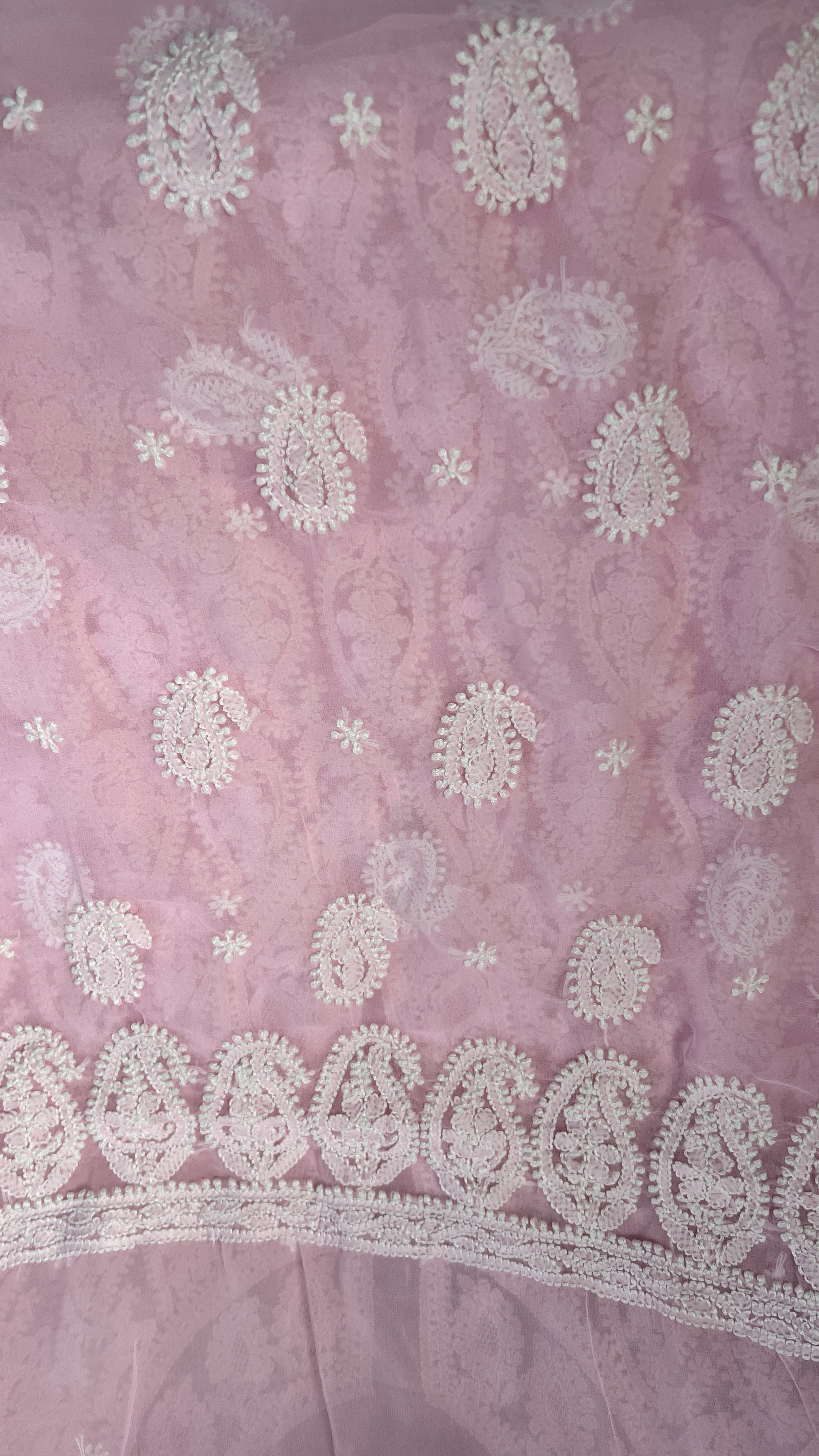 Handcrafted Lucknowi Semi Georgette Unstitched 3-Piece Chikankari Suit Set - Full Jaal - ARIAA CHIKANKARI