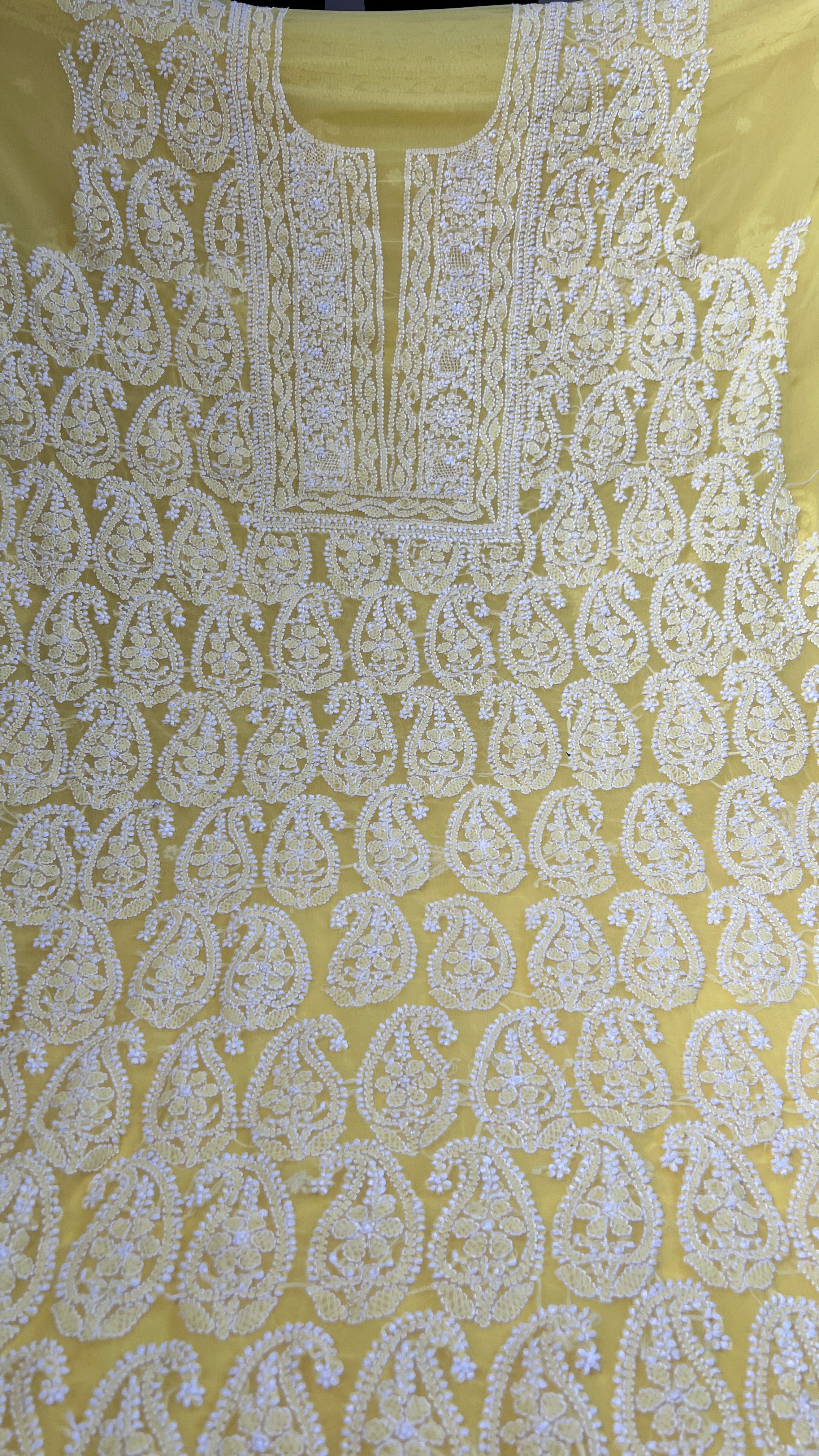 Handcrafted Lucknowi Semi Georgette Unstitched 3-Piece Chikankari Suit Set - Full Jaal - ARIAA CHIKANKARI