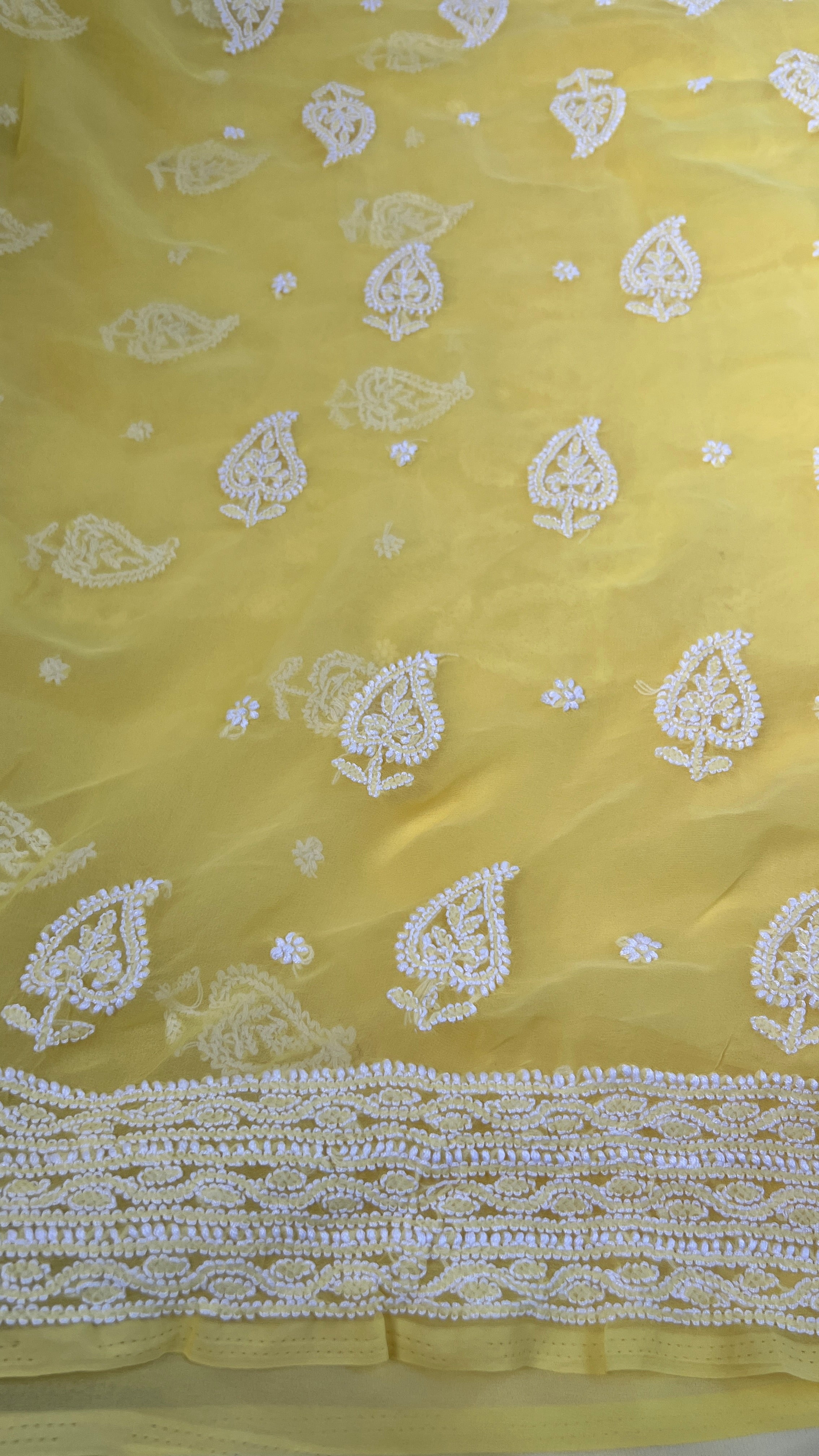 Handcrafted Lucknowi Semi Georgette Unstitched 3-Piece Chikankari Suit Set - Full Jaal - ARIAA CHIKANKARI