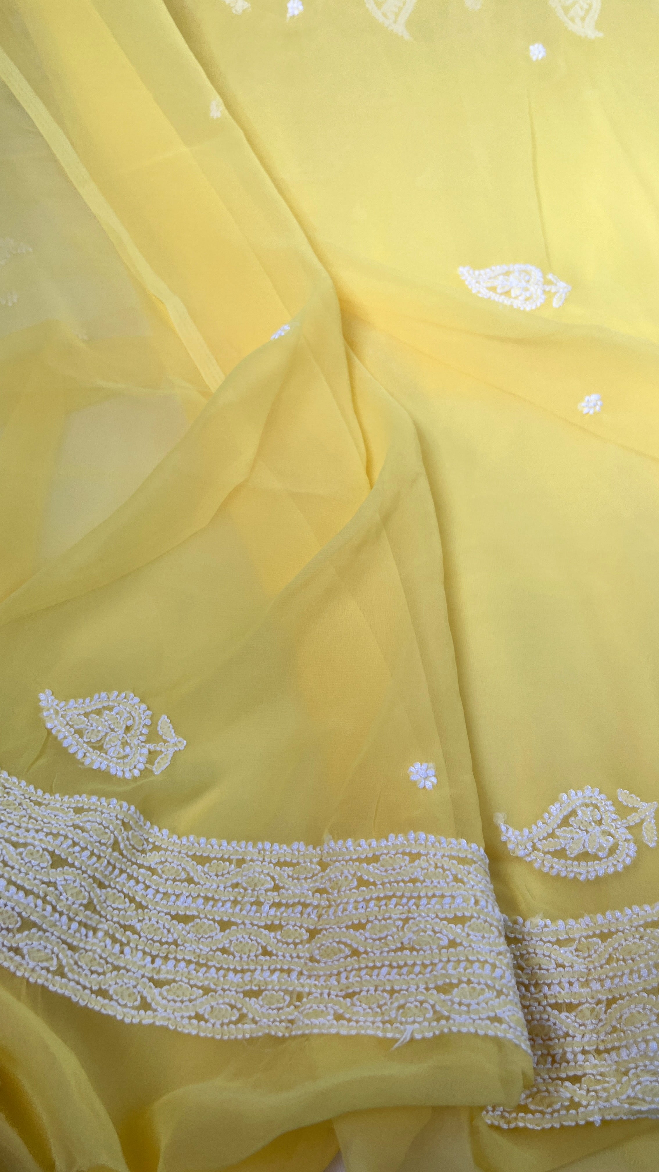 Handcrafted Lucknowi Semi Georgette Unstitched 3-Piece Chikankari Suit Set - Full Jaal - ARIAA CHIKANKARI