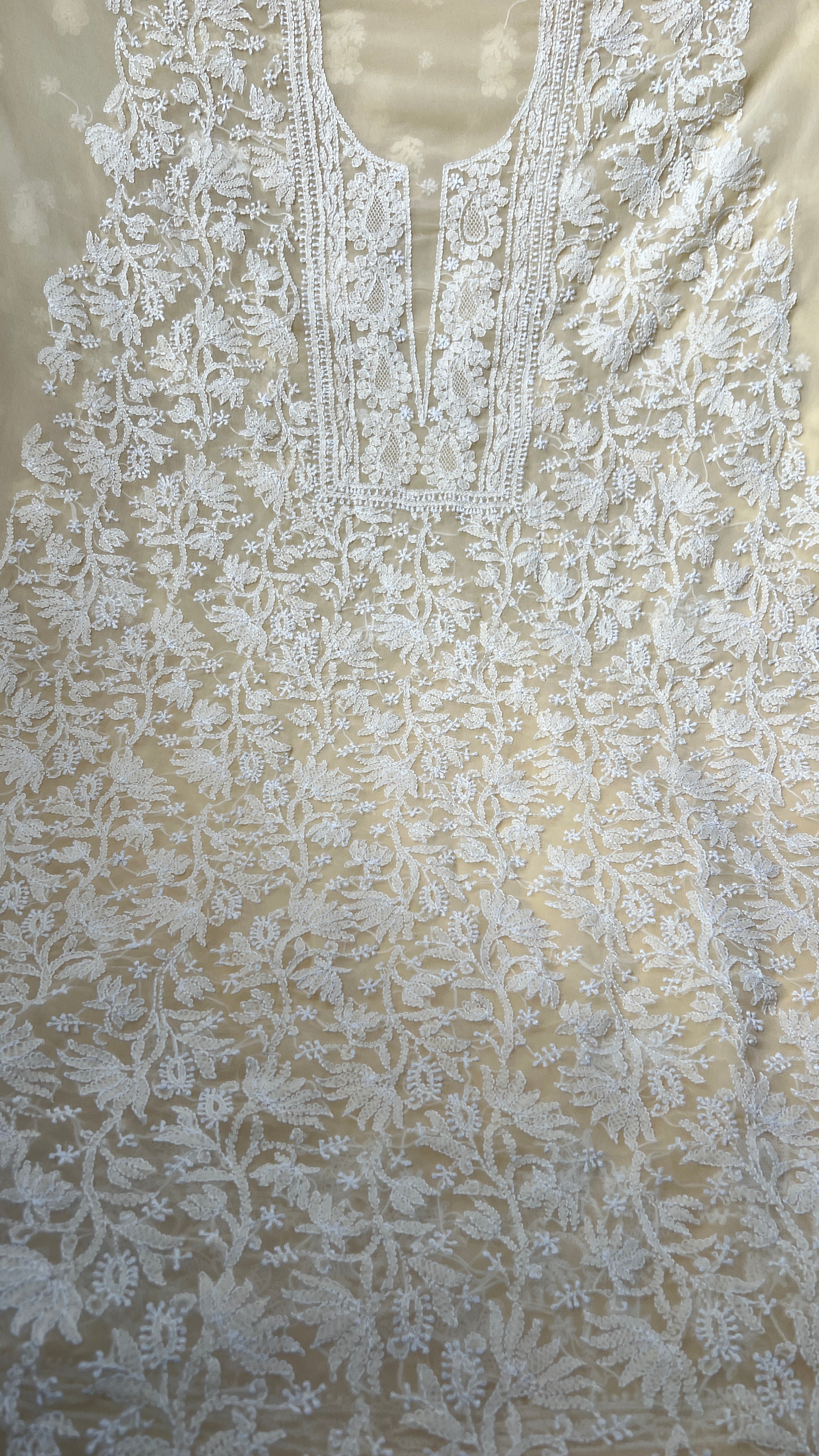 Handcrafted Lucknowi Semi Georgette Unstitched 3-Piece Chikankari Suit Set - Full Jaal - ARIAA CHIKANKARI