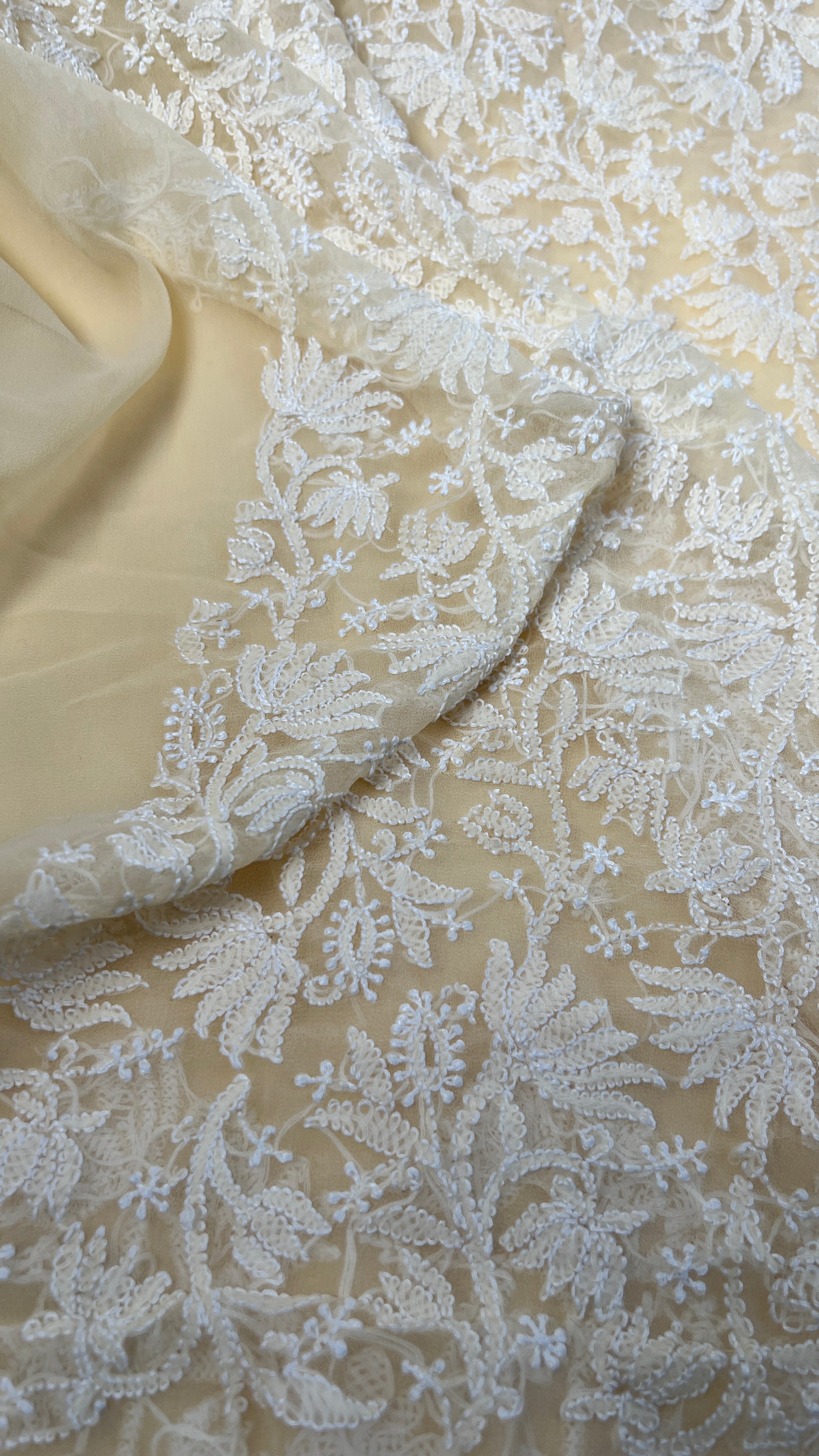 Handcrafted Lucknowi Semi Georgette Unstitched 3-Piece Chikankari Suit Set - Full Jaal - ARIAA CHIKANKARI