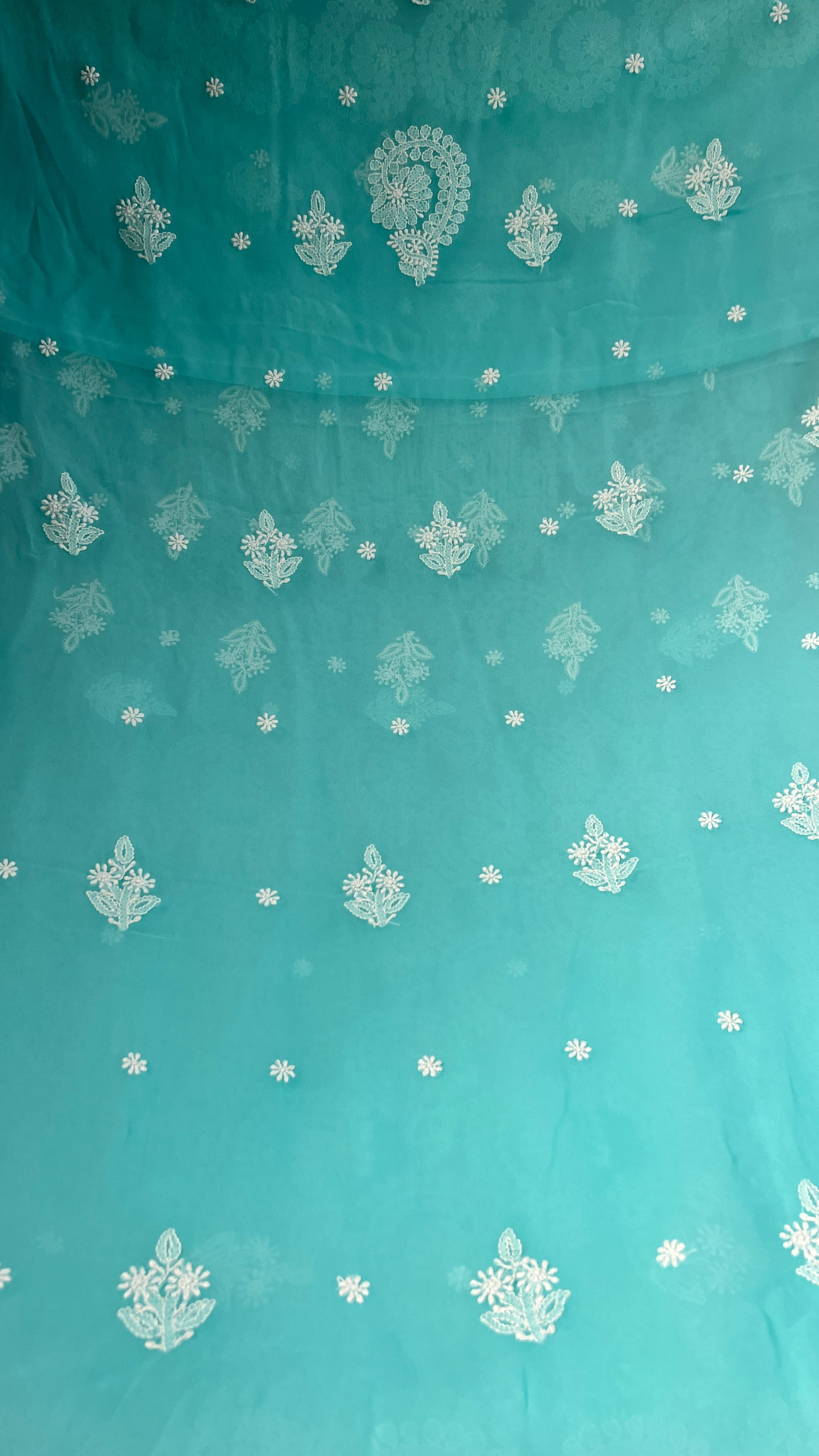 Handcrafted Lucknowi Semi Georgette Unstitched 3-Piece Chikankari Suit Set - Full Jaal - ARIAA CHIKANKARI