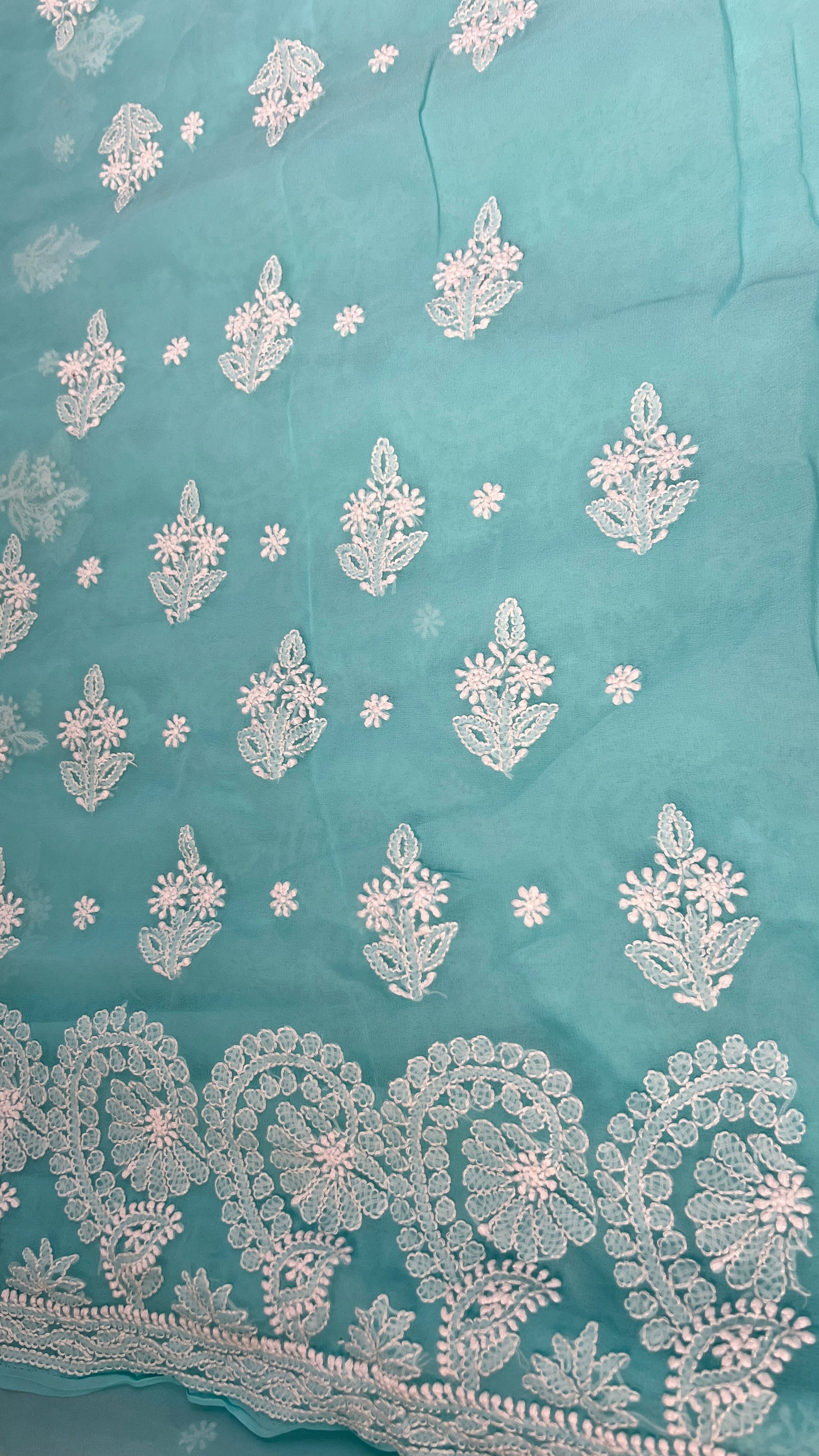 Handcrafted Lucknowi Semi Georgette Unstitched 3-Piece Chikankari Suit Set - Full Jaal - ARIAA CHIKANKARI