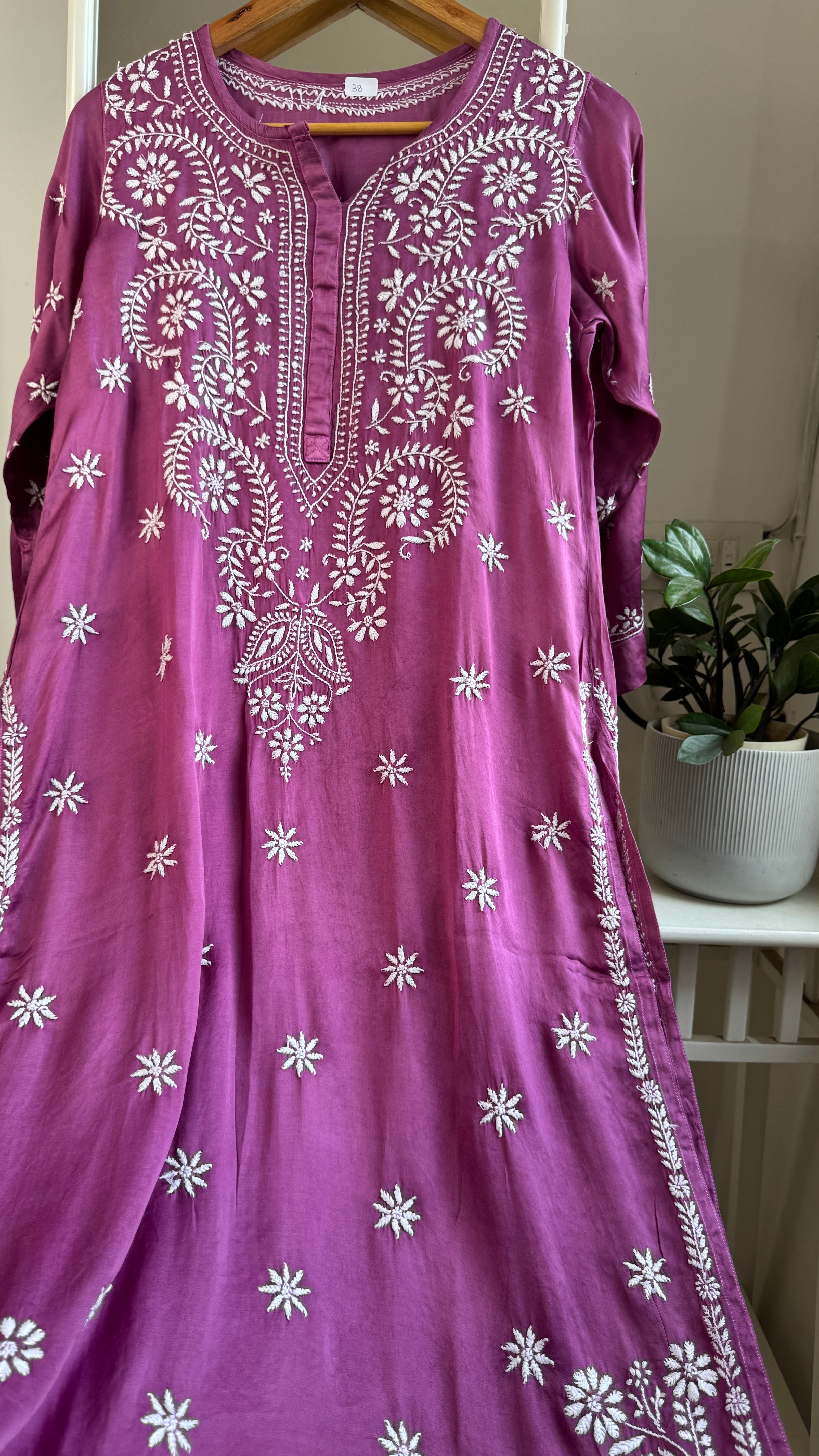Modal Satin Silk Chikankari Pant Set - Mauve