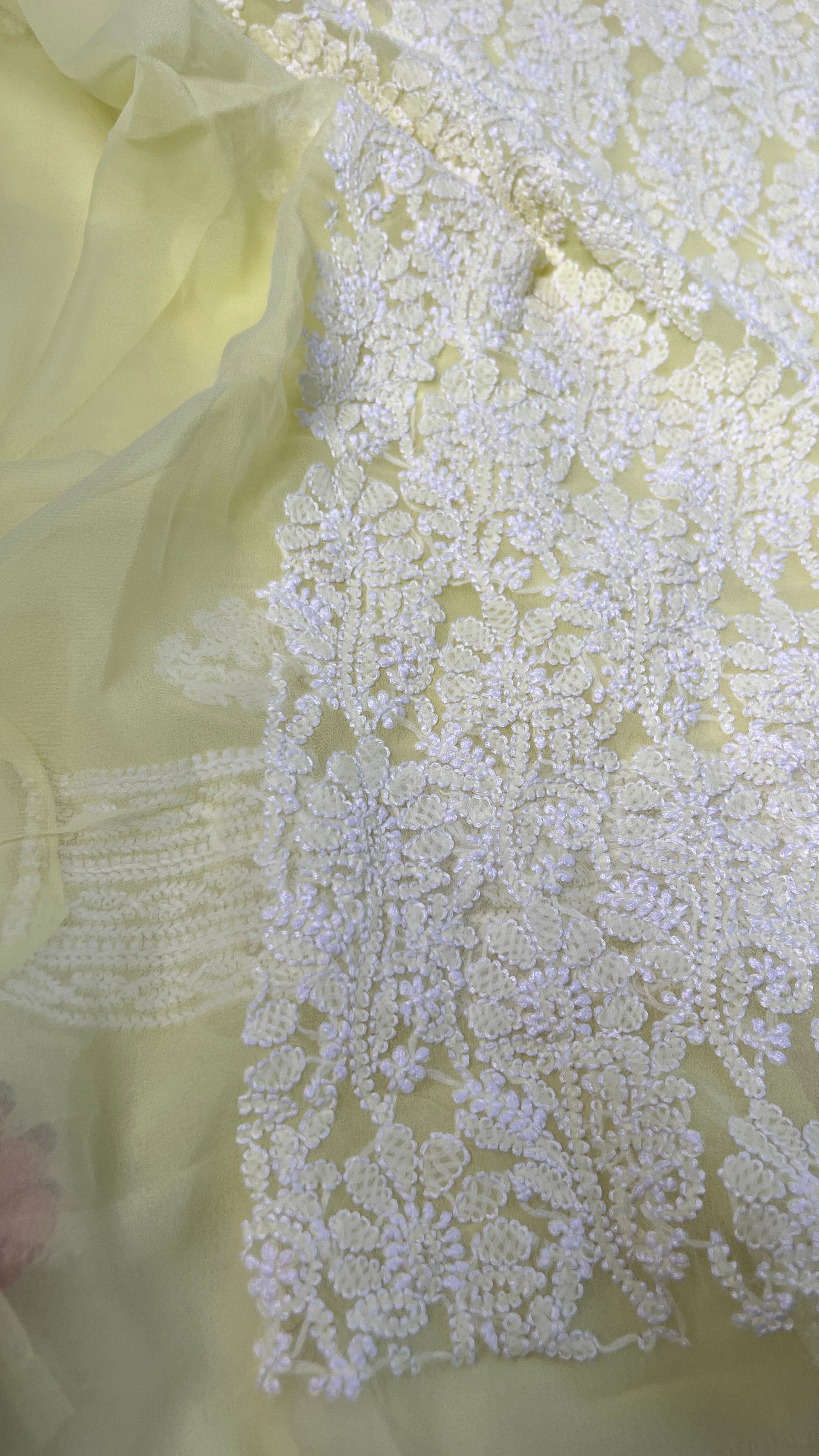 Handcrafted Lucknowi Semi Georgette Unstitched 3-Piece Chikankari Suit Set - Full Jaal - ARIAA CHIKANKARI