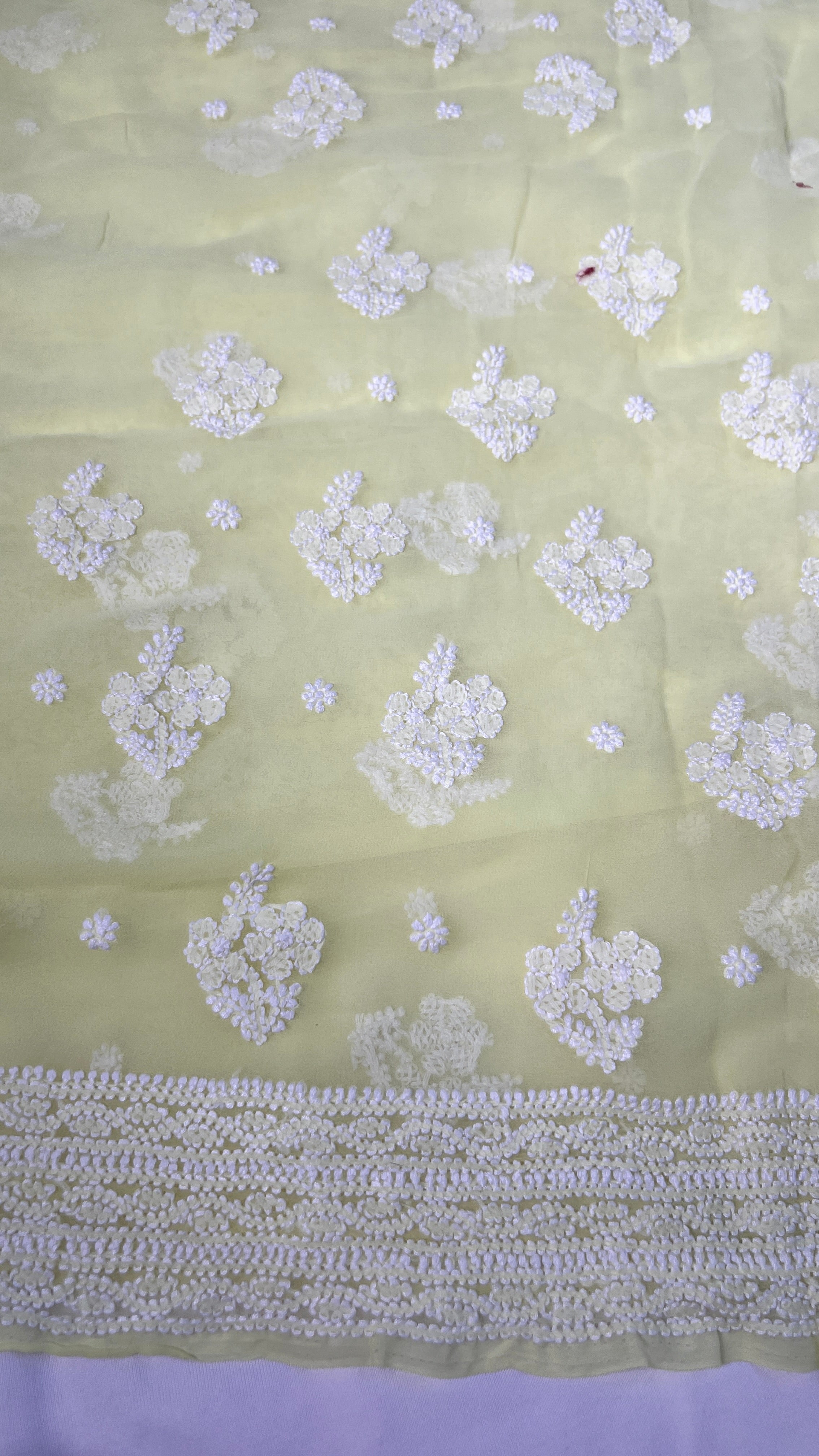 Handcrafted Lucknowi Semi Georgette Unstitched 3-Piece Chikankari Suit Set - Full Jaal - ARIAA CHIKANKARI