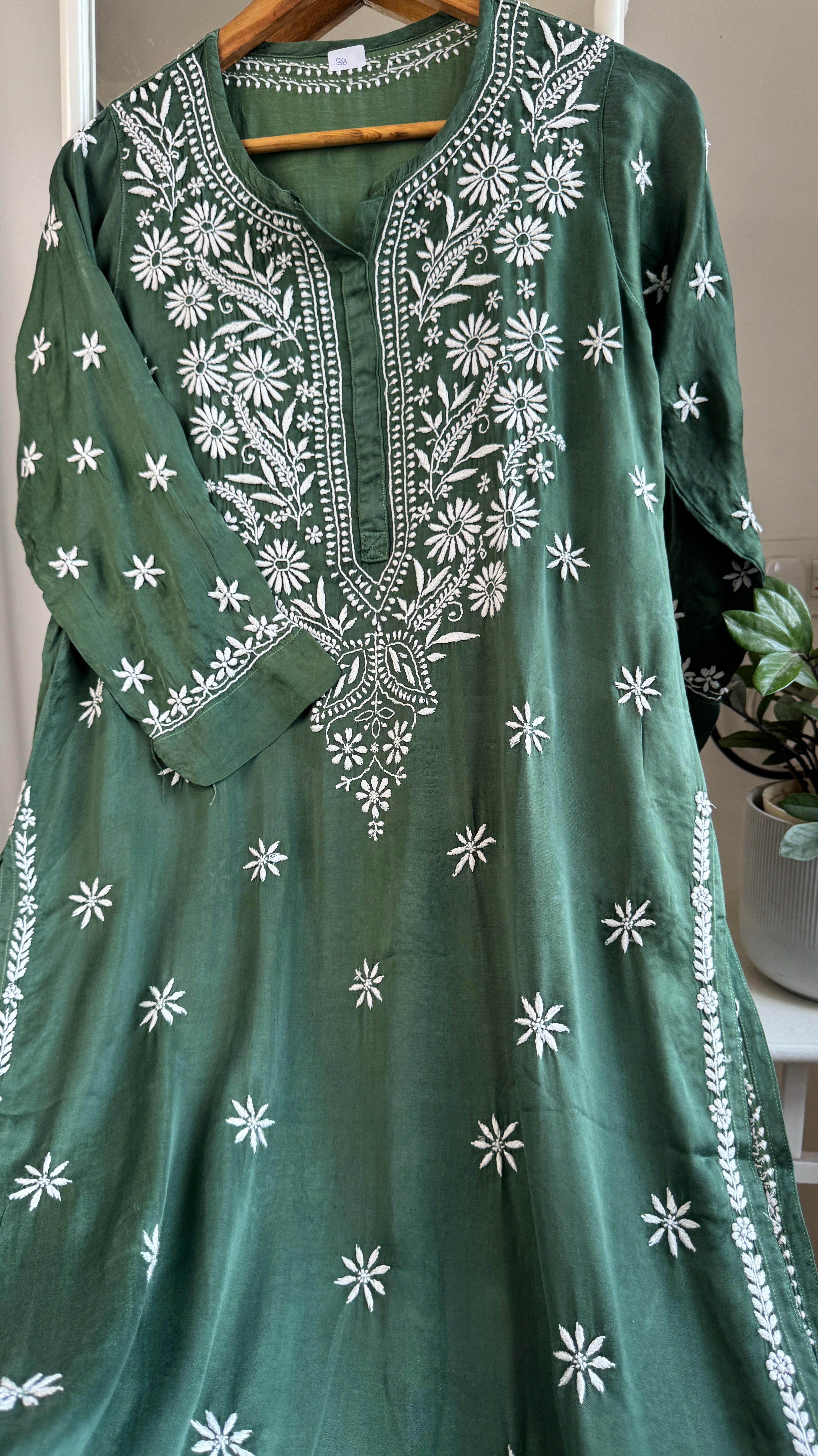 Modal Satin Silk Chikankari Pant Set - Green