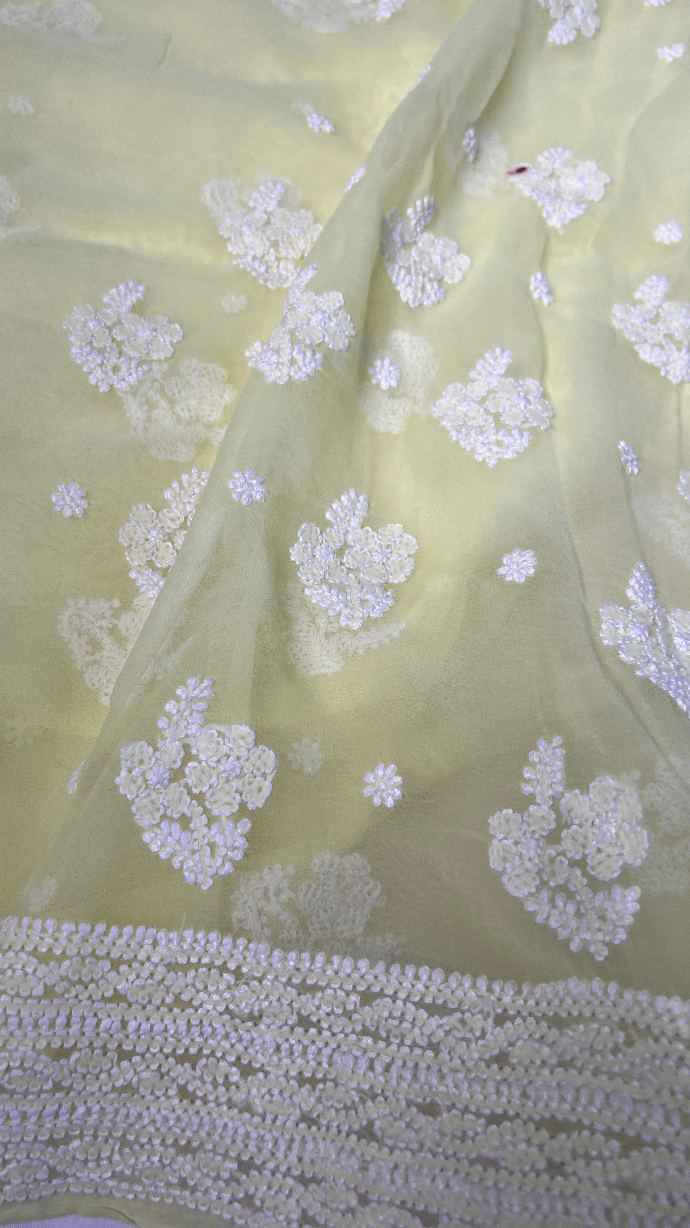 Handcrafted Lucknowi Semi Georgette Unstitched 3-Piece Chikankari Suit Set - Full Jaal - ARIAA CHIKANKARI